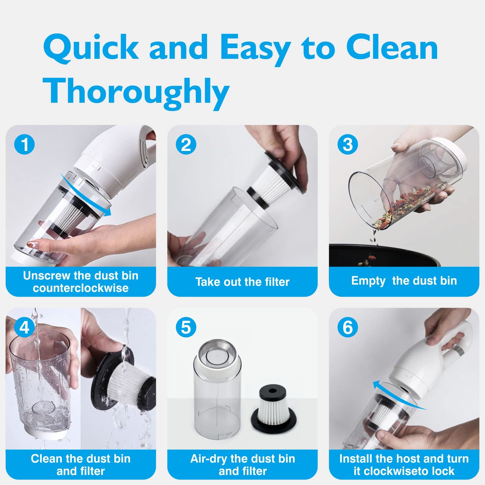 MOCA 9500PA Powerful Cordless Car Vacuum Cleaner - 9500PA High Suction Portable Handheld Vacuum, USB Rechargeable Wet/Dry Vacuum for Home, Car & Tight Spaces - White - Perfect for Quick Car Cleaning & Hard-to-Reach Areas