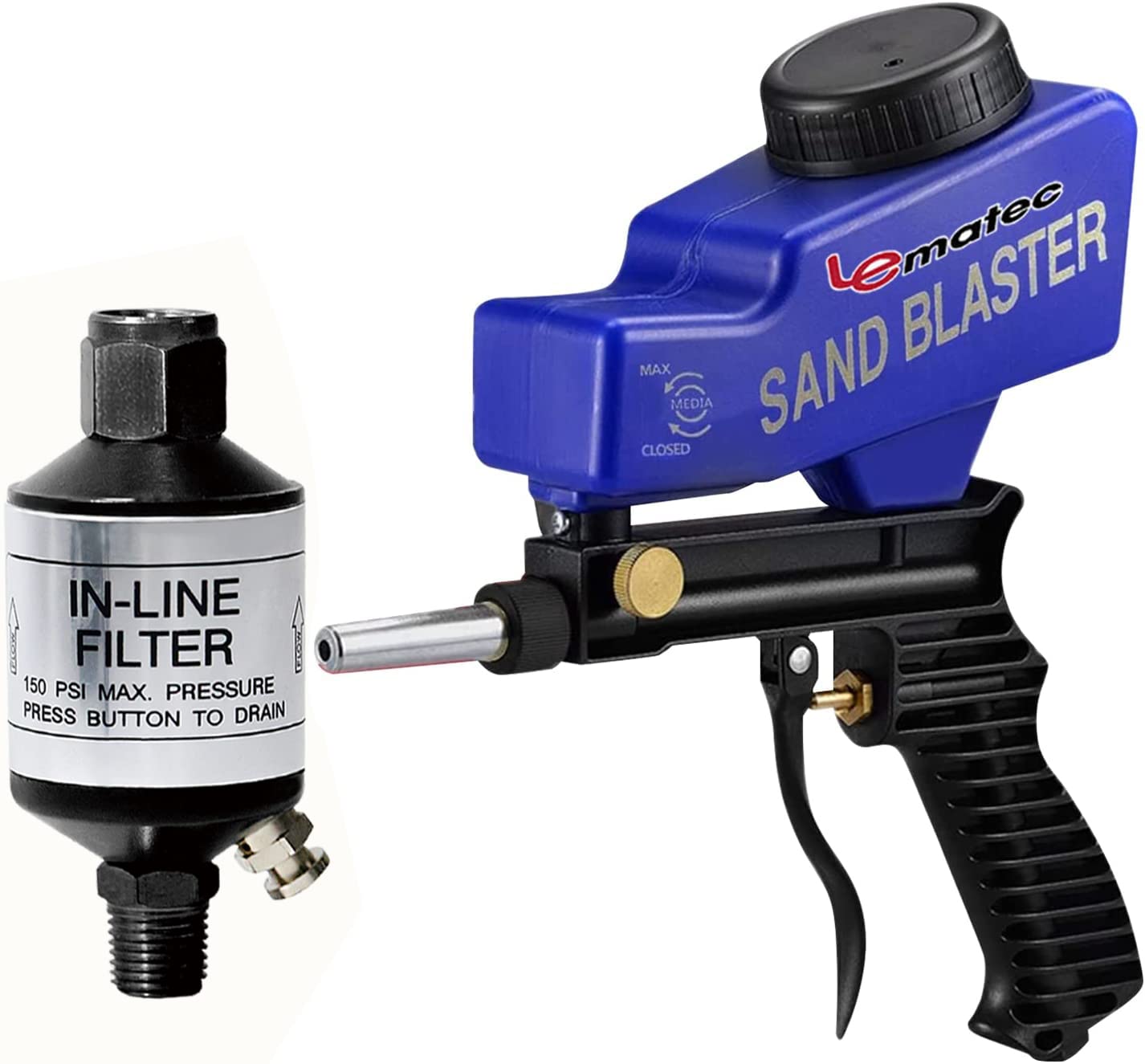LE LEMATEC Soda Blaster with AI303 In-Line Air Filter Kit - 1 Pack | Professional Media Blasting for Rust Removal, Paint Stripping & Surface Cleaning | Ideal for Automotive, Metalworking & DIY Projects