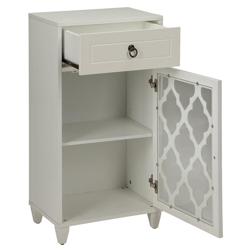 Acme Ceara White Wooden Accent Table with Storage Drawer & Glass Door - Perfect for Living Room, Bedroom or Entryway Decor