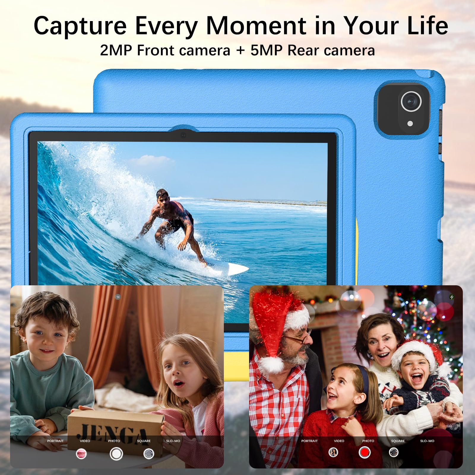 10 Inch Kids Tablet with Strap - Android 14 Octa-Core 64GB/1TB Expandable Storage, Bluetooth WiFi Dual Camera - 12-Hour Battery Life with Parental Control & Protective Case - Perfect for Learning, Games, and Travel Entertainment