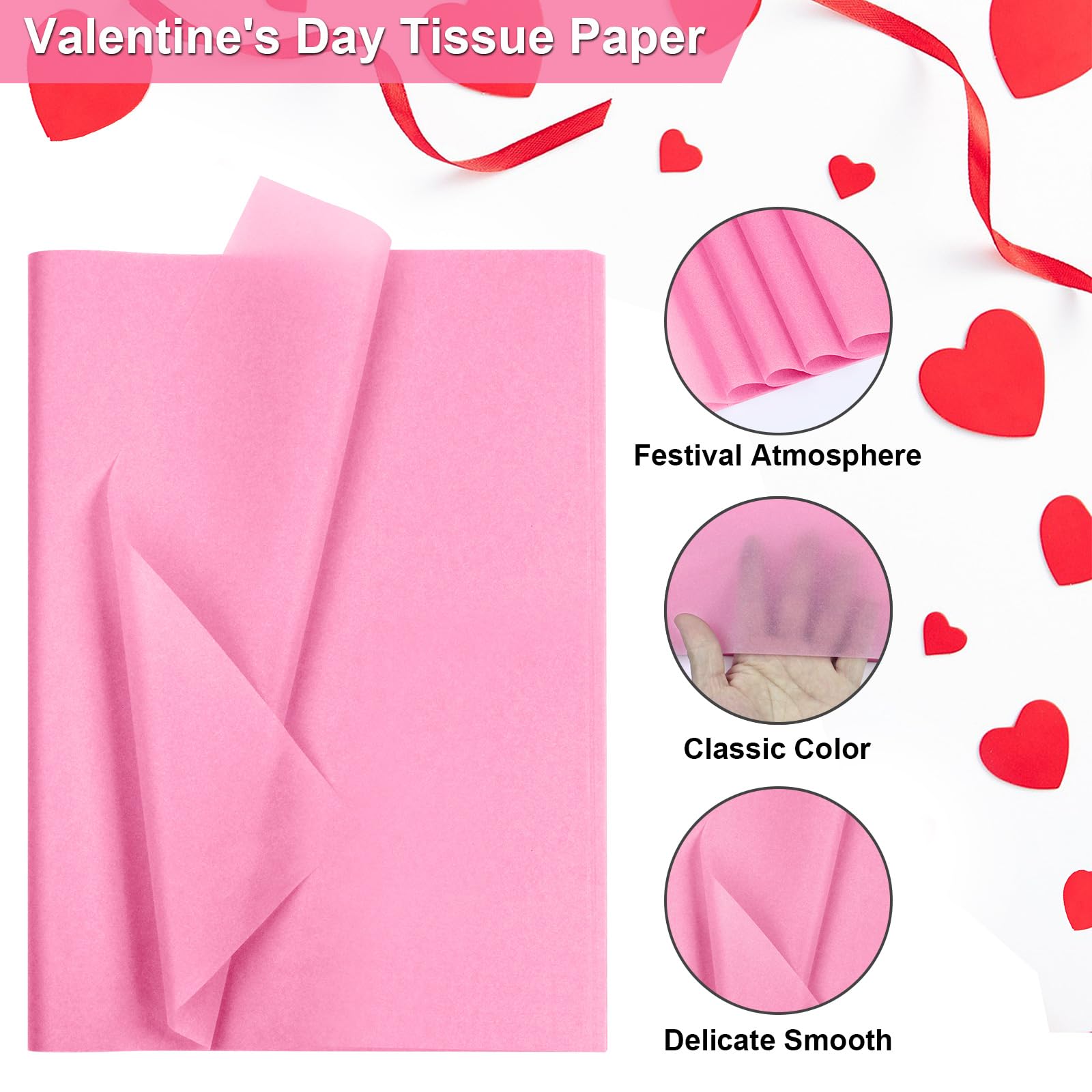 80 Sheets Pink Wrapping Tissue Paper, 14x20 Inch Bulk Gift Wrapping Supplies for DIY Crafts, Baby Shower, Valentine's Day, Wedding & Christmas Decorations - Perfect for Gift Bags, Party Favors and Home Decoration