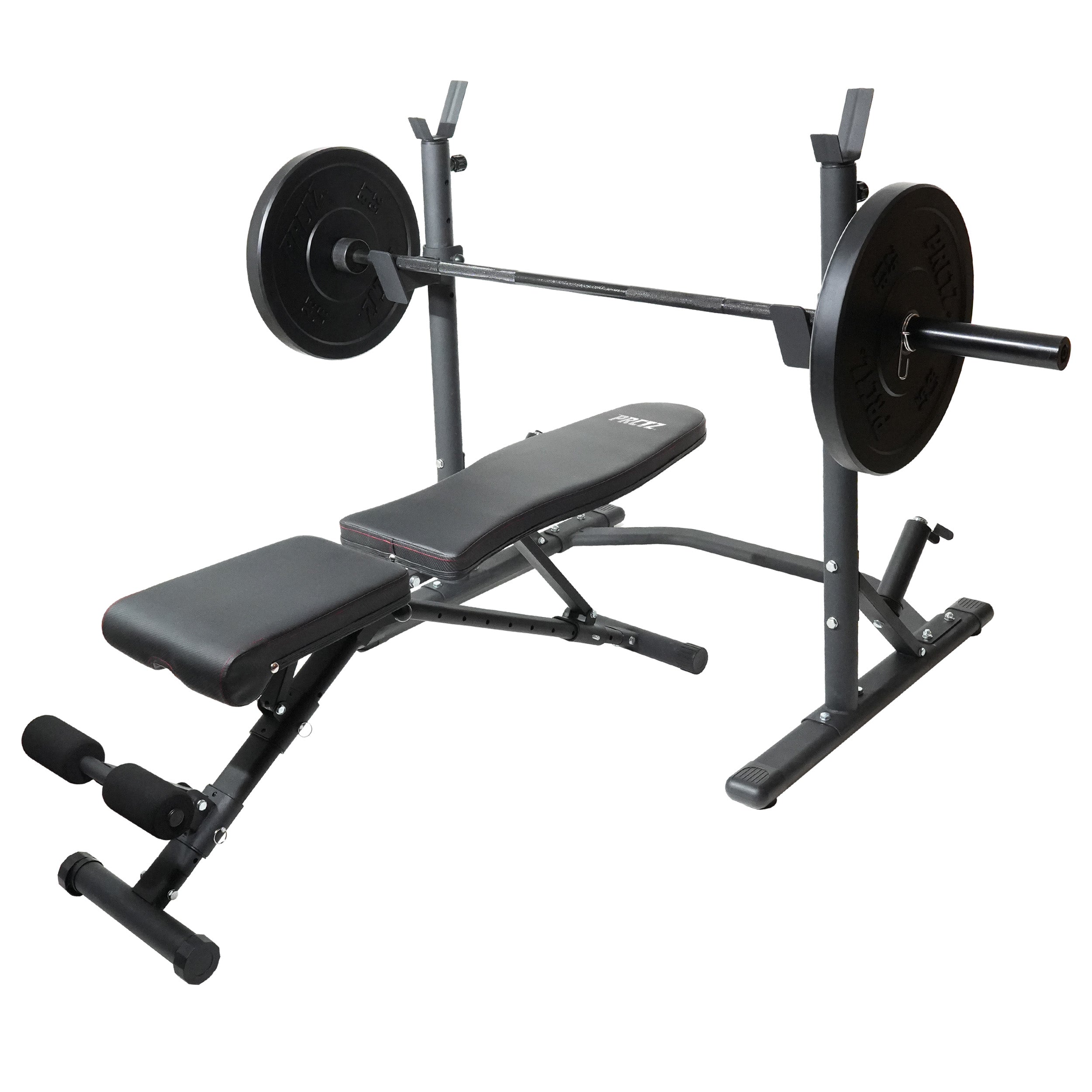 PRCTZ Olympic Weight Bench with Squat Rack - Foldable Adjustable FID Bench & Weight Storage - Perfect for Home Gym Strength Training & CrossFit Workouts