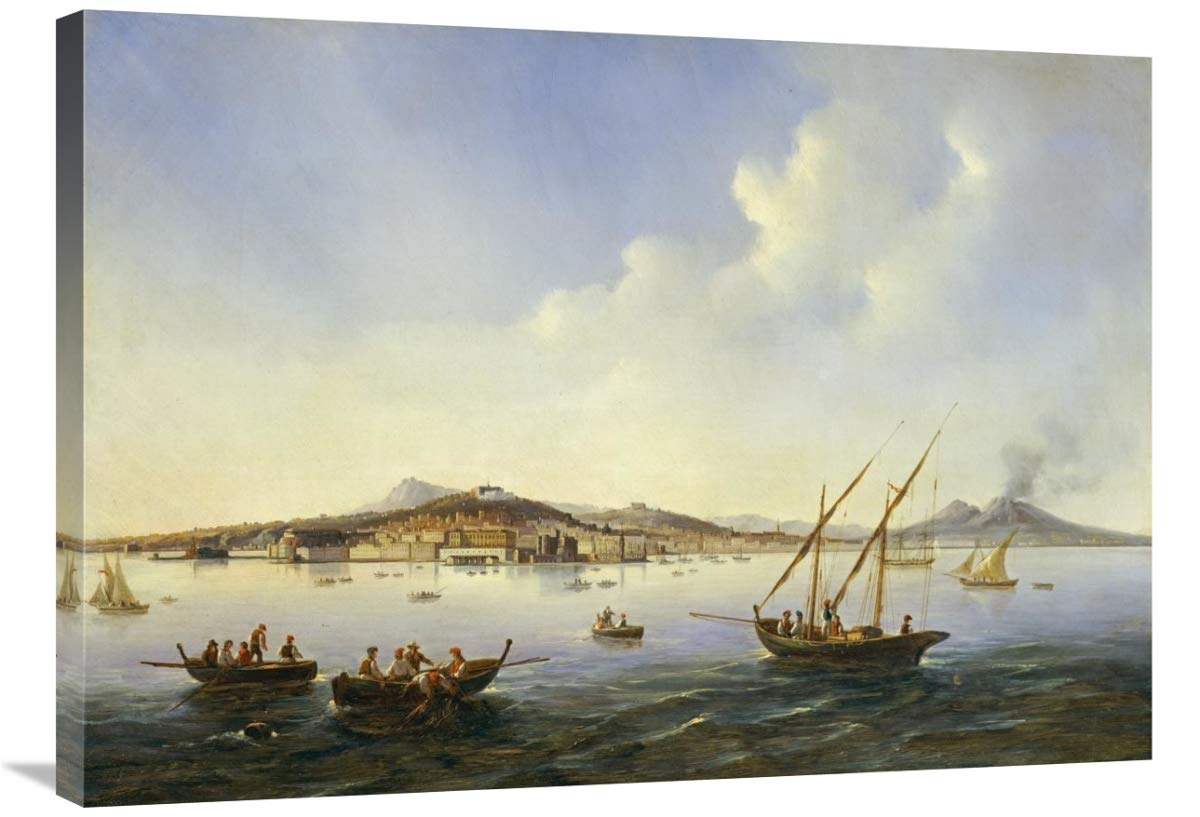 36 in. Fishing Boats in The Bay of Naples Art Print - Neapolitan School Painting | Coastal Wall Decor for Living Room, Office & Nautical Theme Spaces
