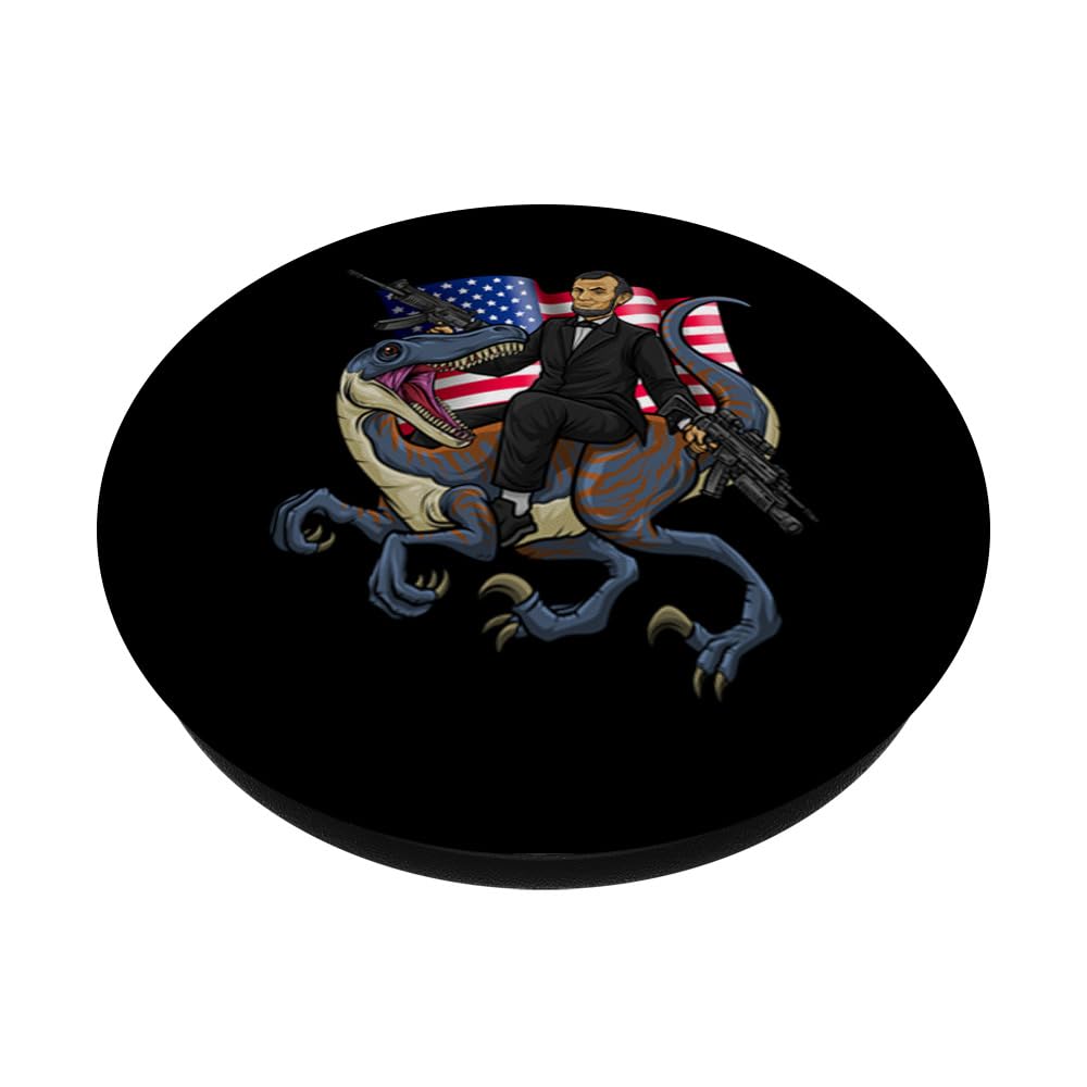 Lincoln Rides A Dinosaur - Patriotic American USA PopSockets PopGrip Phone Grip & Stand | Perfect for Phones, Tablets, and Laptops - Great for Work, Travel, and Everyday Use