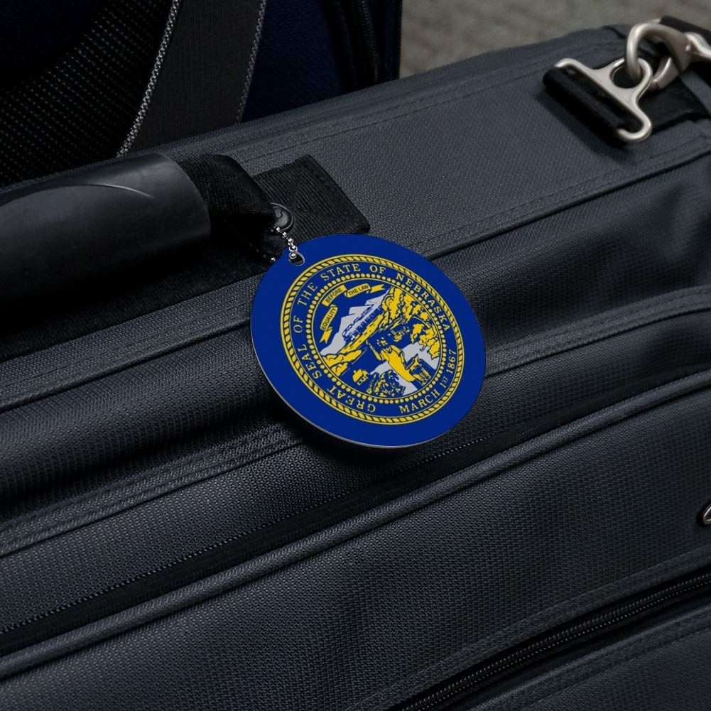 Nebraska State Flag Round Luggage ID Tag - Durable Suitcase Identification Card for Carry-On Bags - Perfect for Travel, Vacation & Business Trips