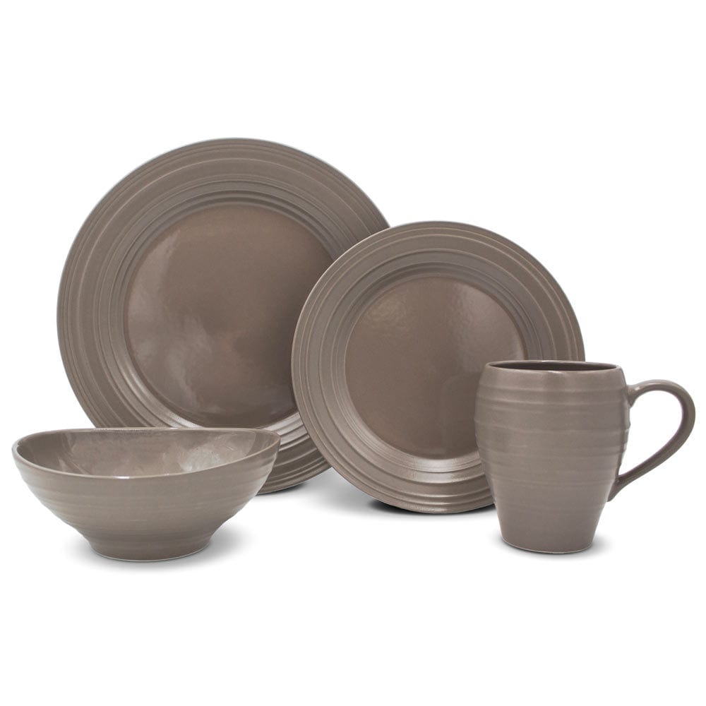 Swirl Mocha 4-Piece Dinnerware Set - Elegant Plates, Bowls, Cups & Saucers for Stylish Dining & Entertaining