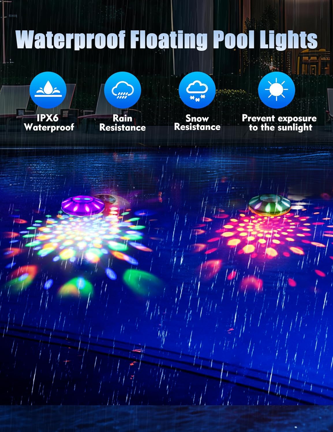 RGB Color Changing Floating Pool Lights with Remote - 6 Dynamic Lighting Effects, IP68 Waterproof for Inground Pools - Perfect for Diwali Festival, Backyard Parties & Night Swimming (4 Pack)