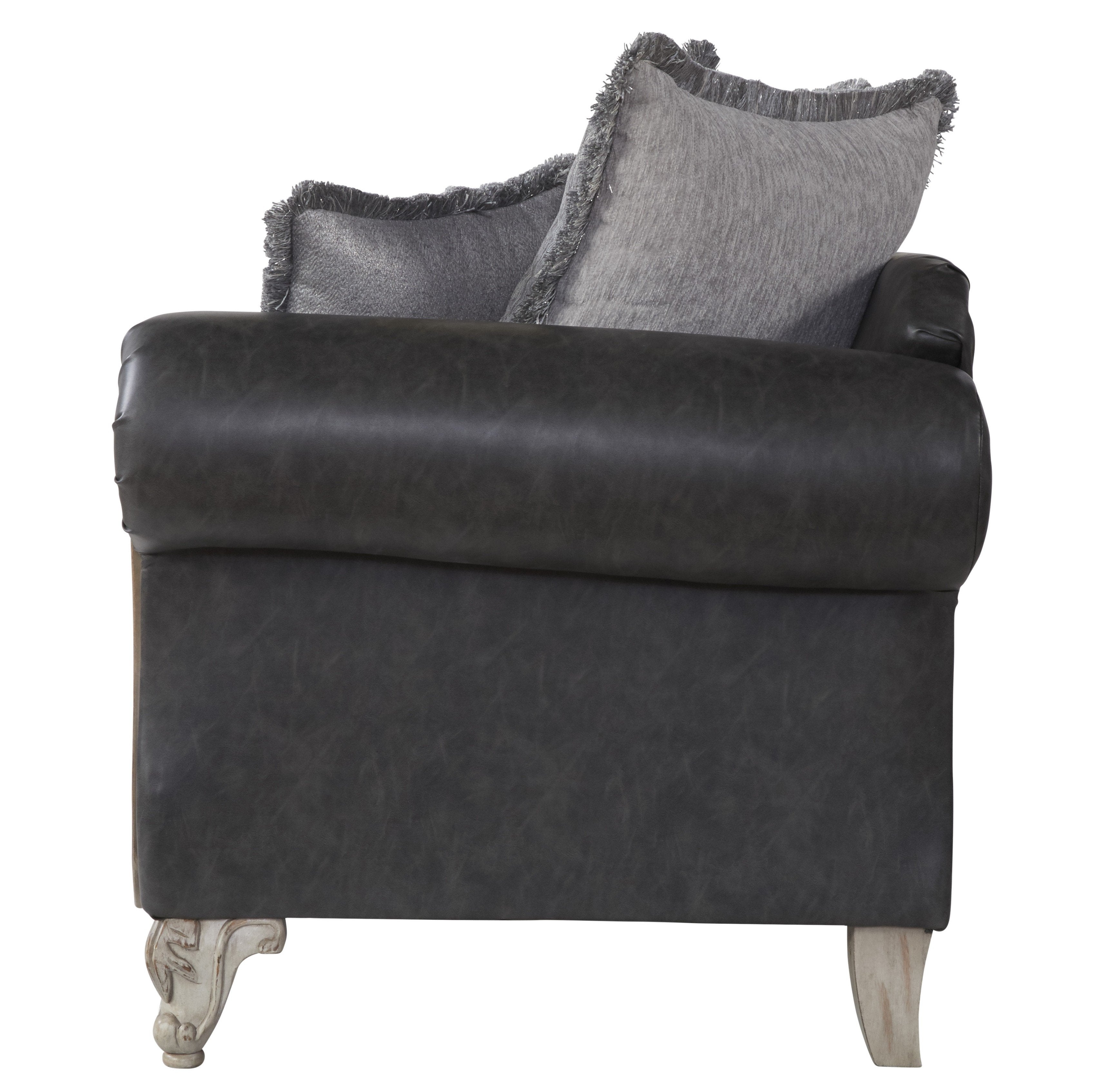 San Marino 2-Tone Fabric and Wooden Frame Loveseat Sofa - Gray Modern Small Couch for Living Room, Bedroom, or Office Space