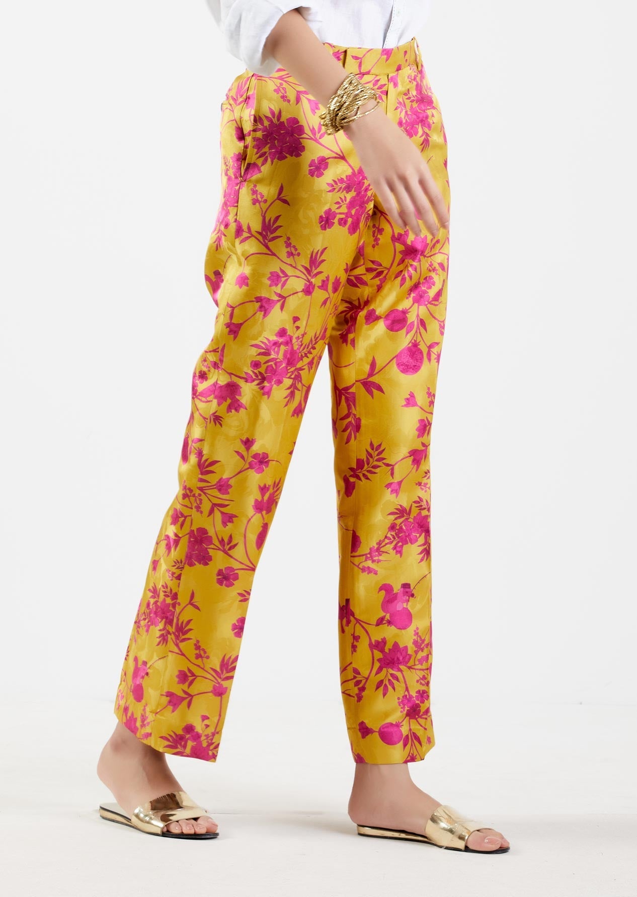 Straight Fit Silk Damask Trousers in Sorbet - Elegant & Comfortable Formal Pants for Office Wear & Special Occasions