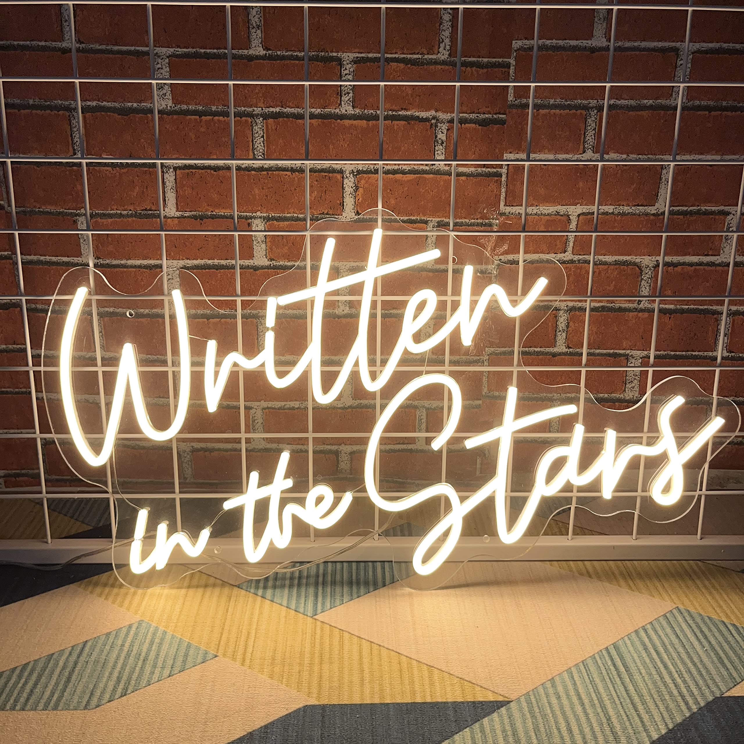 Written In The Stars LED Neon Sign - 25.5x14.4 Inch Warm White Wall Decor with Dimmer & Power Adapter | Perfect for Bedroom, Bar, Cafe, Wedding, Birthday Party & Graduation Gifts | Durable Neon Light for Home, Office & Commercial Spaces