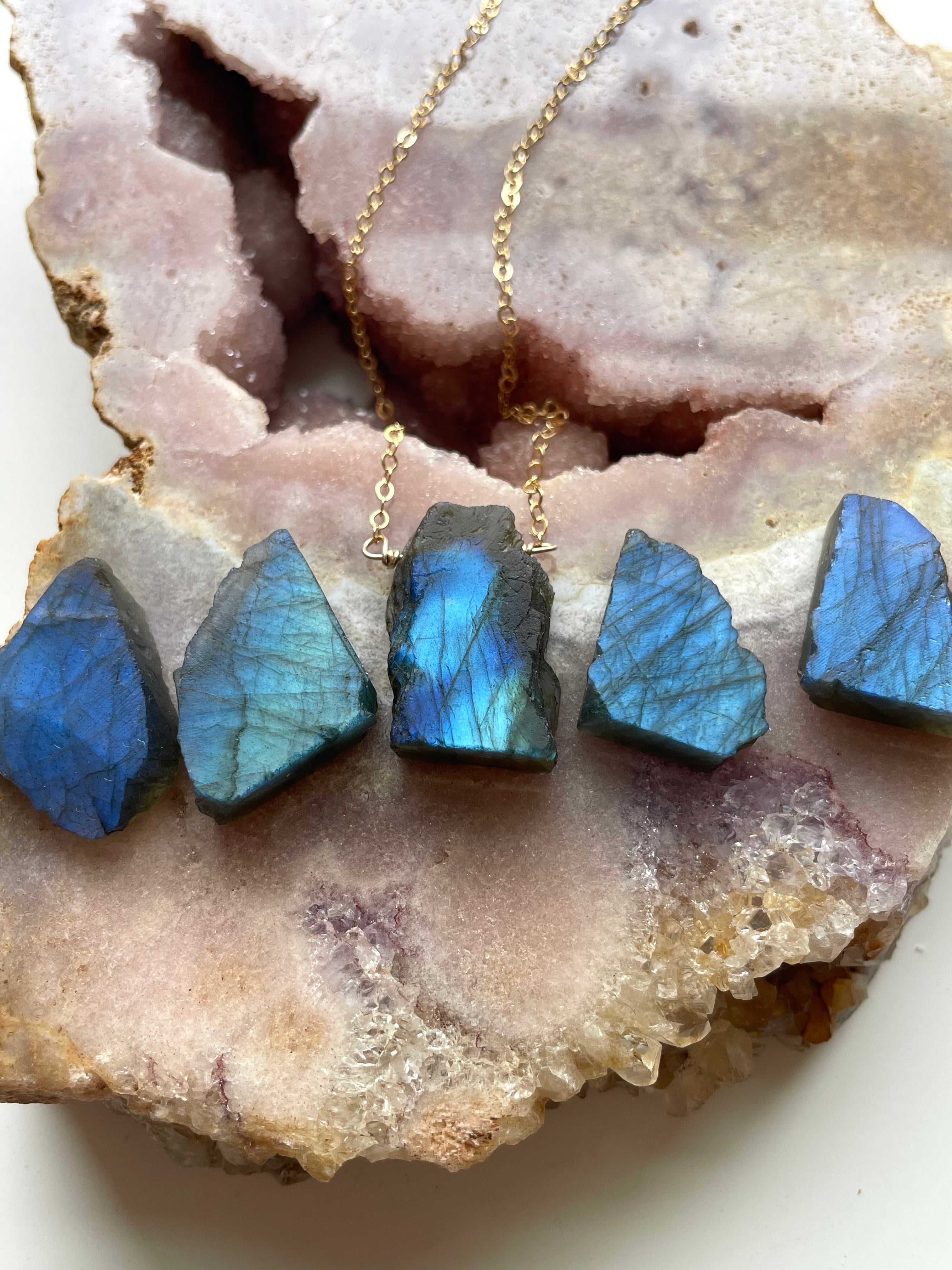 Chunky Raw Labradorite Necklace – Handmade Gemstone Jewelry for Women | Boho Chic Accessory for Spiritual Healing & Everyday Wear