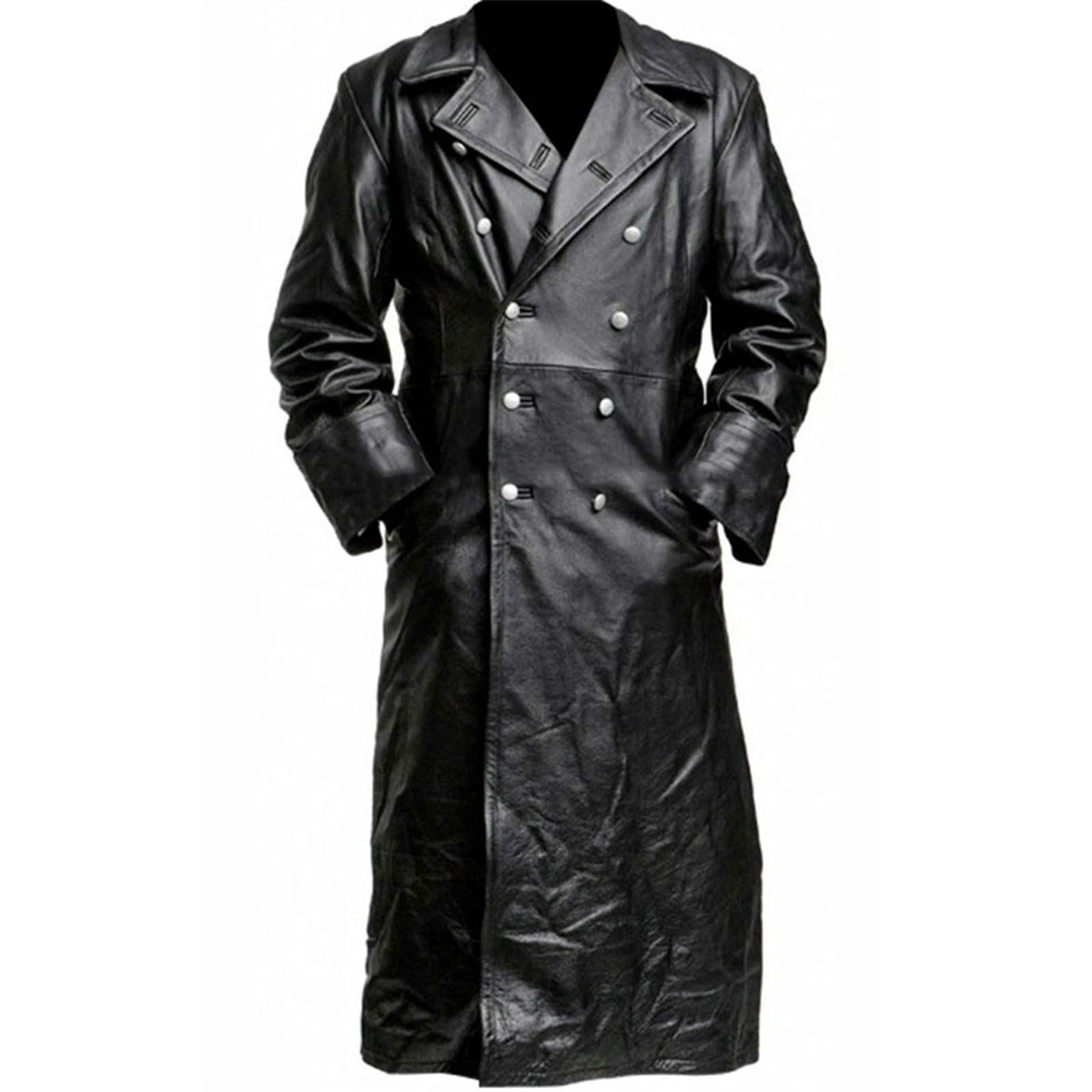Premium Men's Double Breasted Leather Jacket - Long Trench Coat Windbreaker Overcoat for Fall & Winter | Business Casual & Outdoor Wear