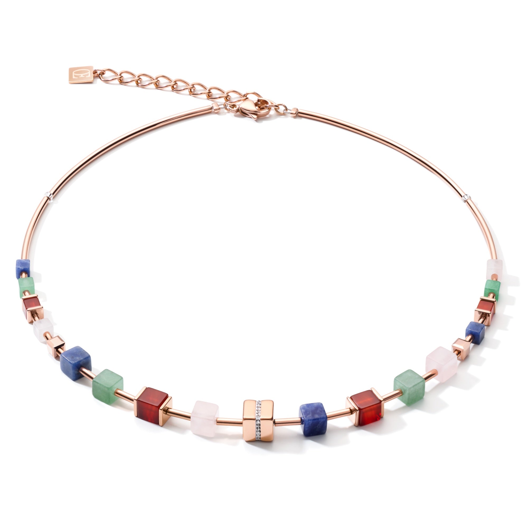 GeoCUBE Big Cube Crystals Pave Necklace - Rose Gold Stainless Steel with Gemstones | Elegant Jewelry for Women, Perfect Gift for Anniversary, Valentine's Day & Special Occasions