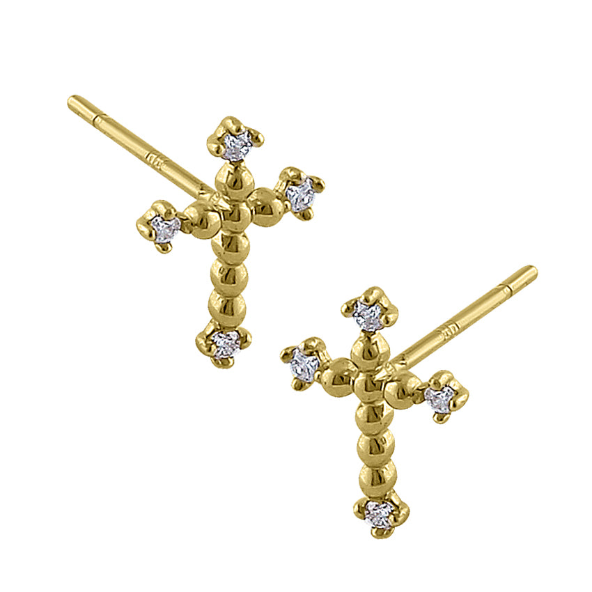 14K Yellow Gold Round Cross Diamond Stud Earrings for Women - Perfect for Everyday Wear, Gifts & Special Occasions