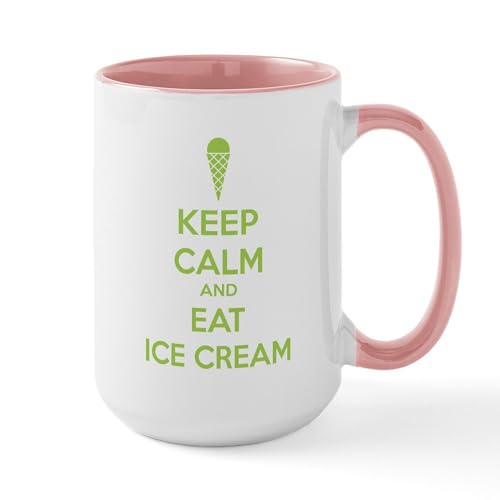 White/Pink Inside - Keep Calm And Eat Ice Cream Large Mug