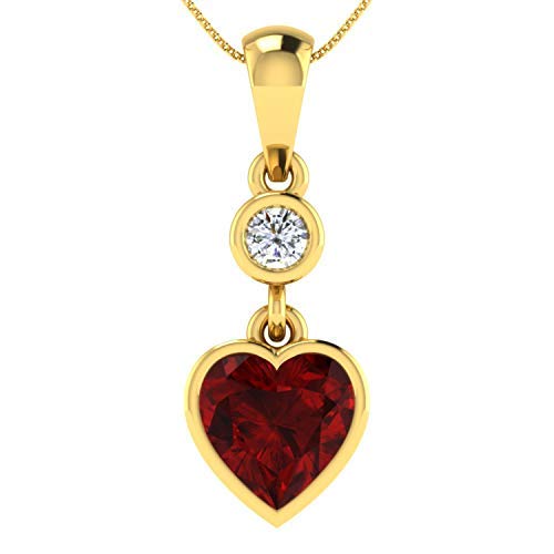 14K/18K White & Yellow Gold IGI Certified 0.06ct Diamond Garnet Heart Pendant Necklace - Valentine's Day Gift for Women, Anniversary Present, Birthday Jewelry for Her - Perfect for Romantic Occasions & Special Moments