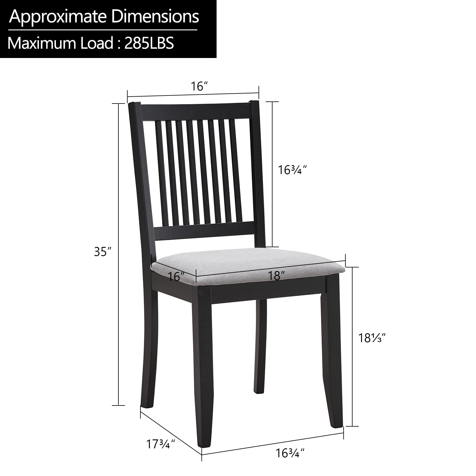 DUHOME 2-Piece Dining Chair Set - Solid Rubber Wood Kitchen Chairs with Comfortable Fabric Seat & Backrest - Modern Armless Dining Chairs for Home, Restaurant, Cafe (Black) - Perfect for Small Spaces, Breakfast Nooks & Casual Dining Areas