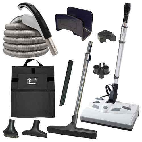 35' Central Vacuum Kit with Hose, Power Head & Wands - Universal Fit for All Vacuum Brands - Powerful Cleaning for Floors, Carpets & Stairs - Black