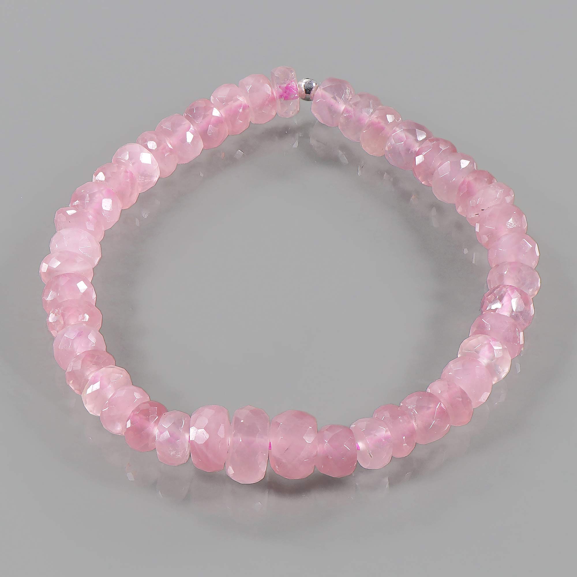 NirvanaIN Rose Quartz Stretch Bracelet - Handmade Healing Crystal Jewelry with Silver Accents, Pink Gemstone Stretchable Bracelet for Women, Perfect Gift for Her - Ideal for Meditation, Yoga & Positive Energy