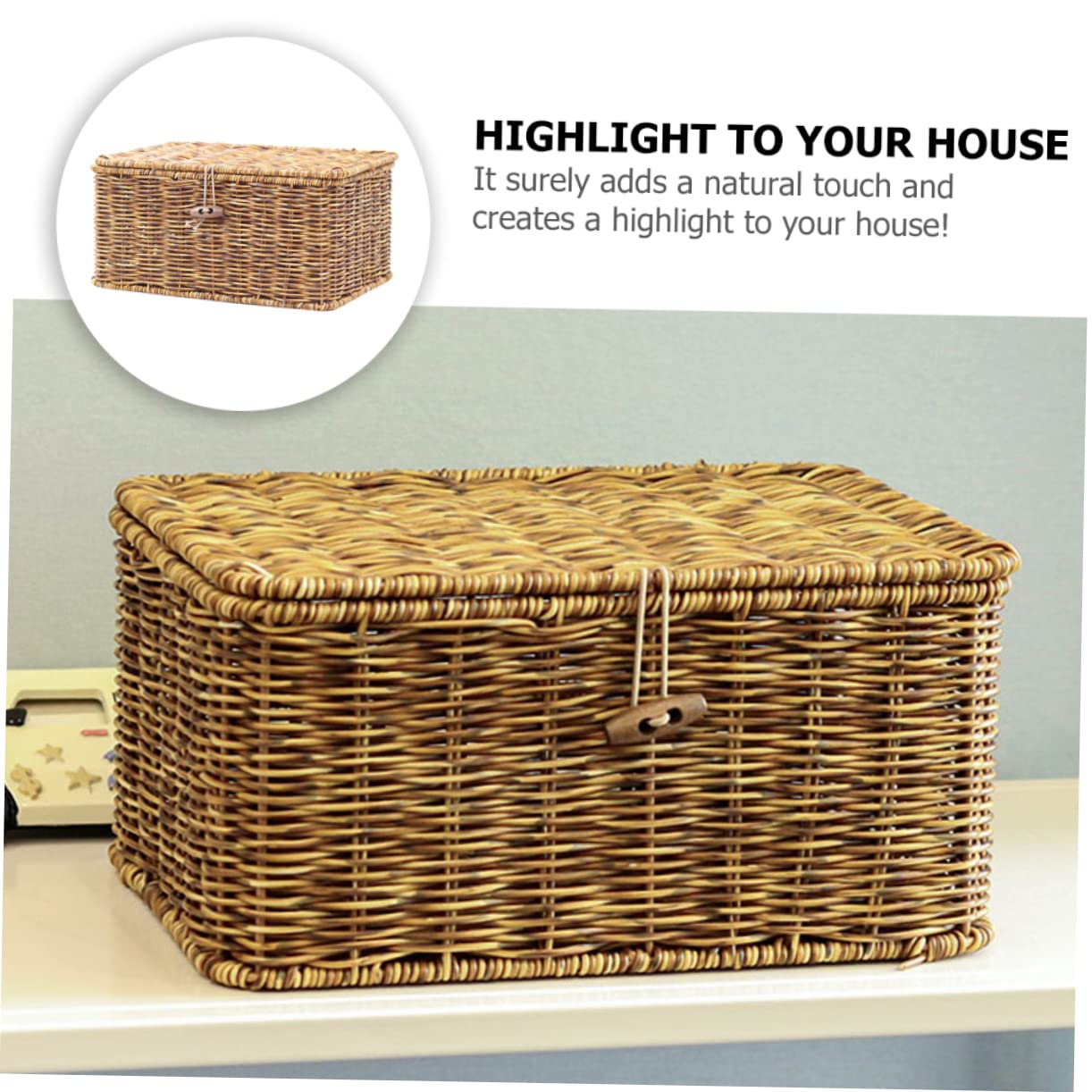 Flip Top Rattan Box with Lid - Seagrass Woven Storage Basket | Multifunctional Desktop Organizer for Home, Office & Bathroom Decor