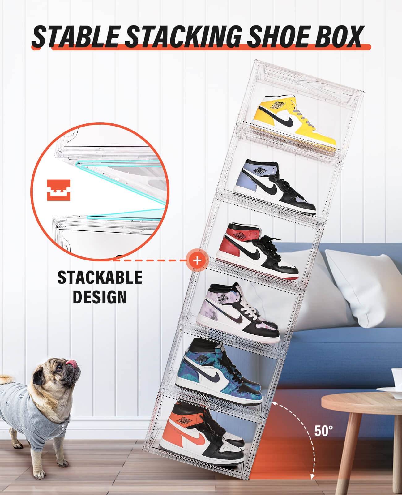 KDOR Clear Plastic Stackable Shoe Storage Boxes - 10 Pack with Magnetic Door, Acrylic Display Case for Sneakers | Fits Up to US Men's Size 15 | Strong & Durable for Closet, Bedroom, or Retail Store Organization
