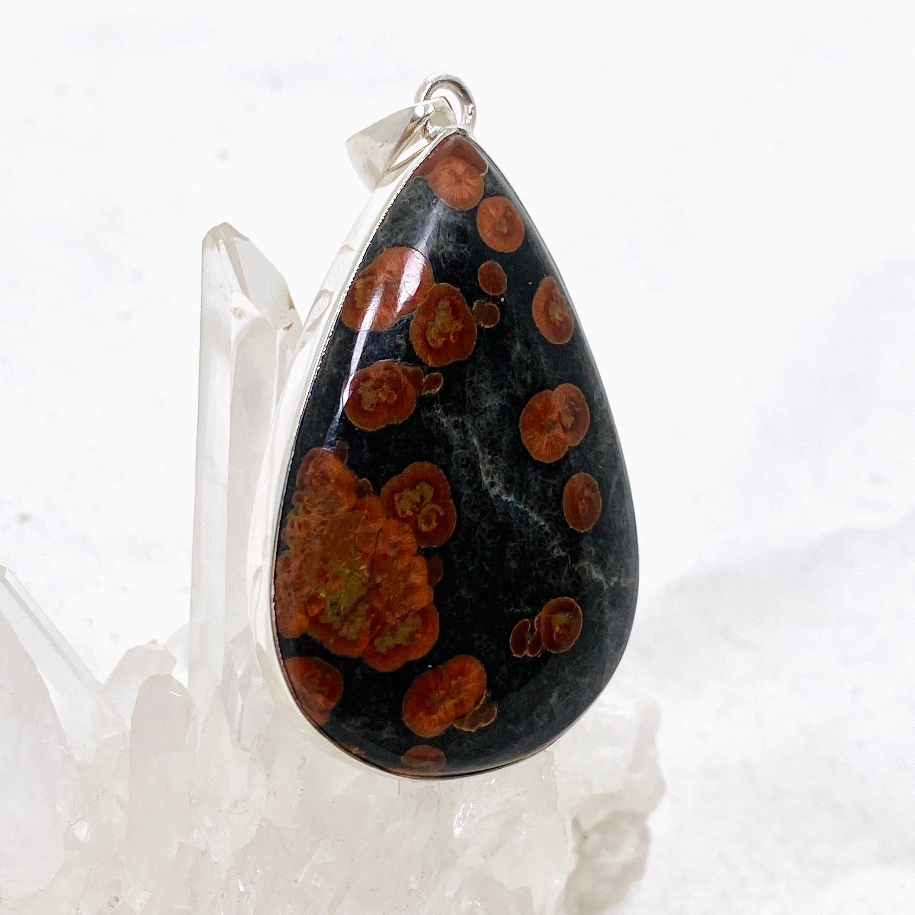 Natural Peanut Obsidian (Perlite) Teardrop Cabochon Pendant - Handcrafted Gemstone Jewelry KPGJ4766 for Meditation, Healing & Spiritual Protection