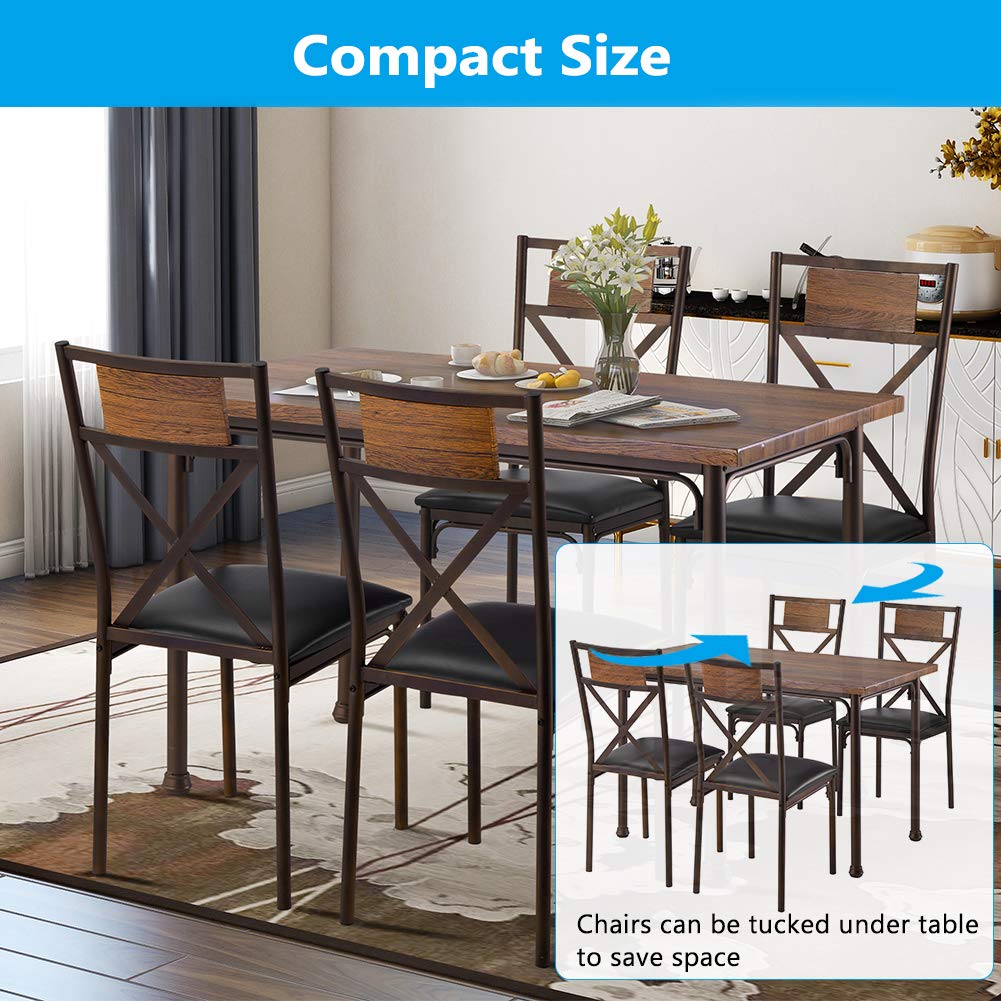 5-Piece Modern Dining Table Set with Wood Top & Metal Frame - 4 PU Leather Chairs for Kitchen, Breakfast Nook & Dining Room - Perfect for Family Meals & Entertaining Guests