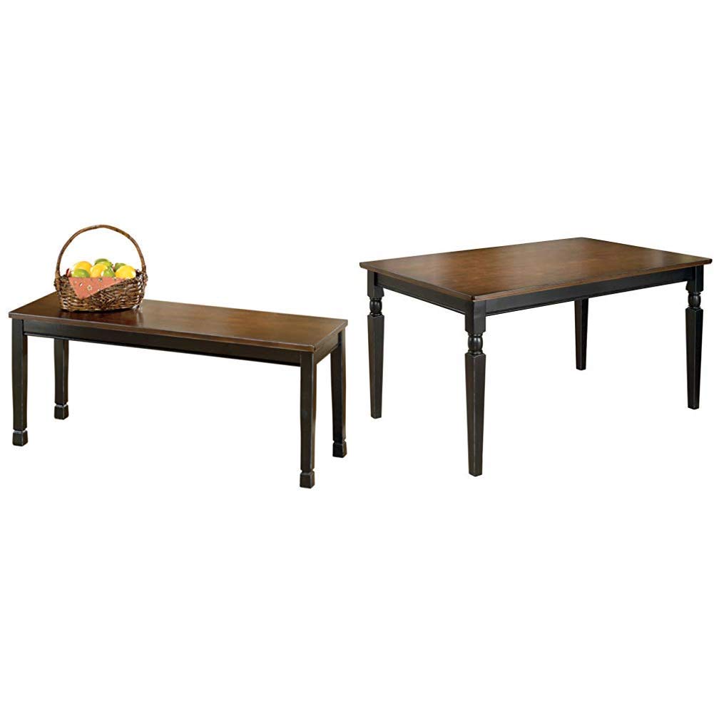 Ashley Furniture Owingsville Rectangular Dining Table and Bench Set - Casual Style in Black/Brown - Perfect for Kitchen, Dining Room, and Breakfast Nook