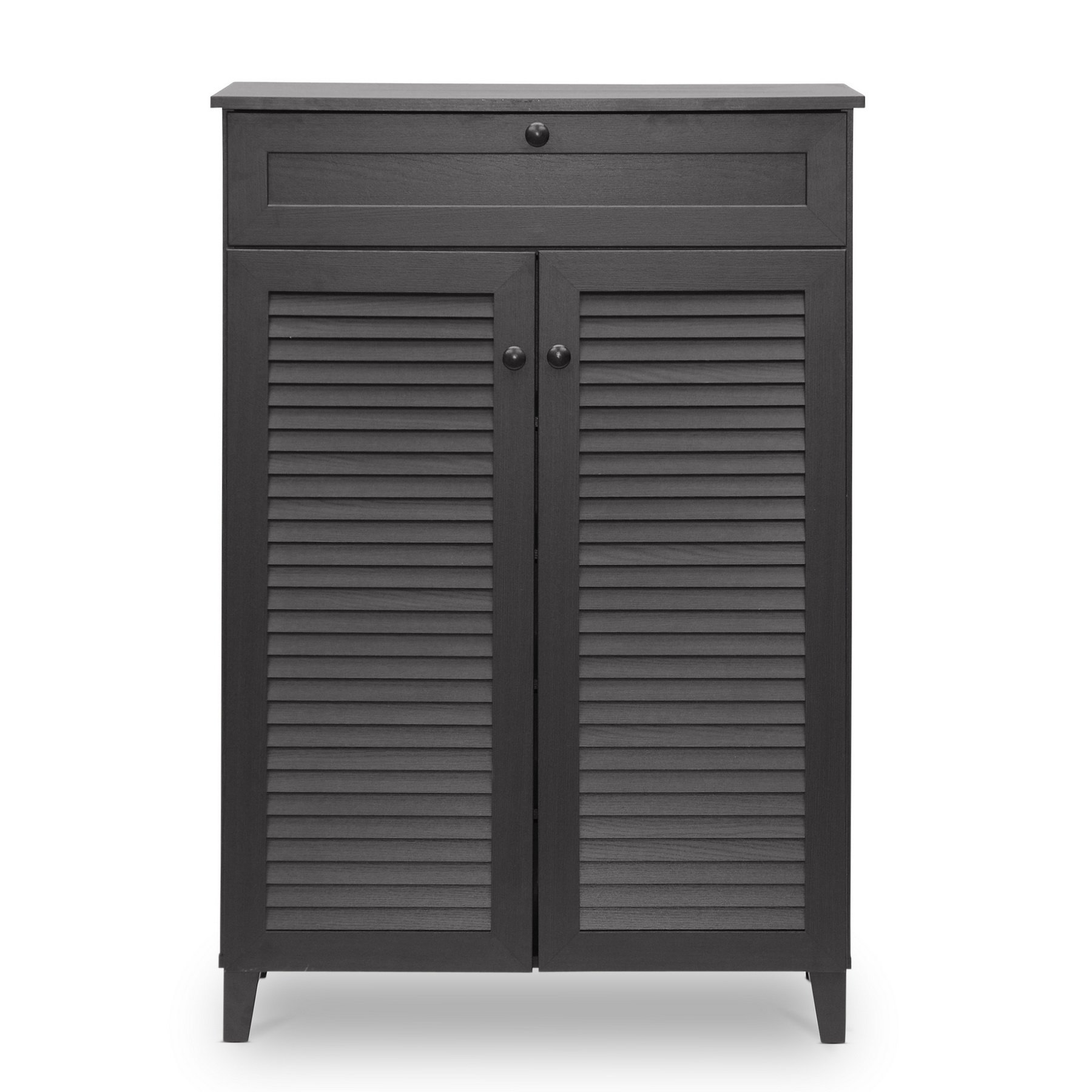 Baxton Studio Harding Shoe Storage Cabinet with 12 Compartments - Espresso Brown Wooden Organizer for Entryway, Closet & Bedroom - Modern Shoe Rack for Sneakers, Boots & Heels