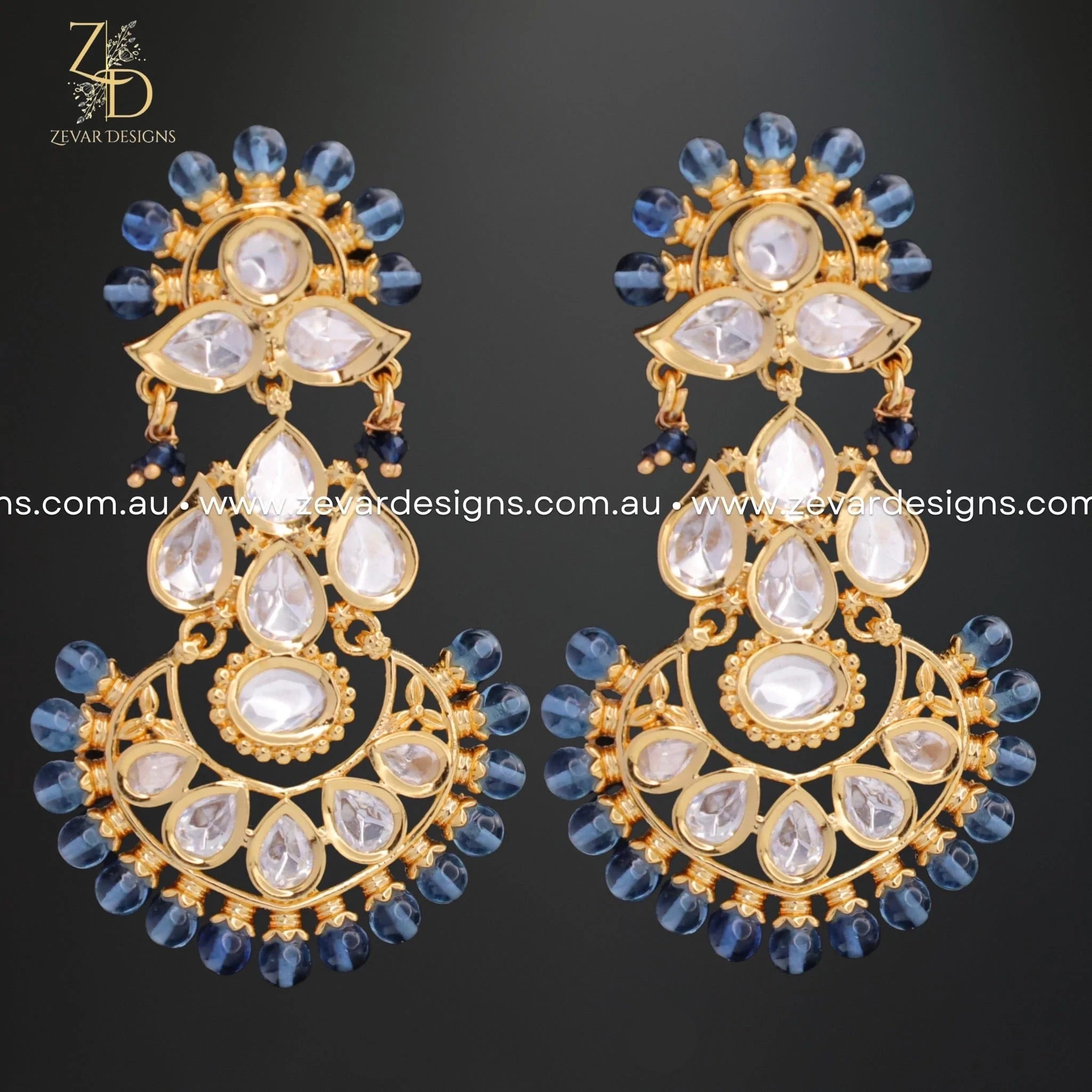 Exquisite Kundan Earrings for Women – Blue Stone Jewelry for Parties, Weddings & Festive Occasions