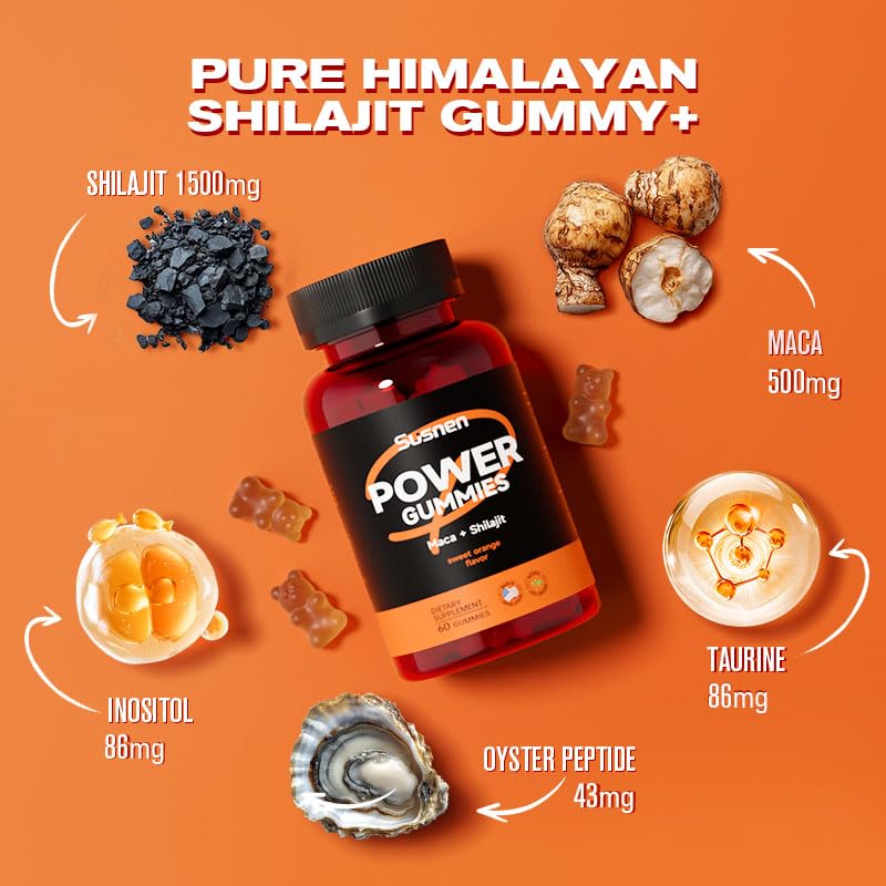 Organic Power Gummies with Maca & Pure Himalayan Shilajit - Inositol Gummies for Energy Boost & Nutrient Absorption - 60 Count - Supports Stamina & Wellness for Active Lifestyles, Workouts & Daily Vitality