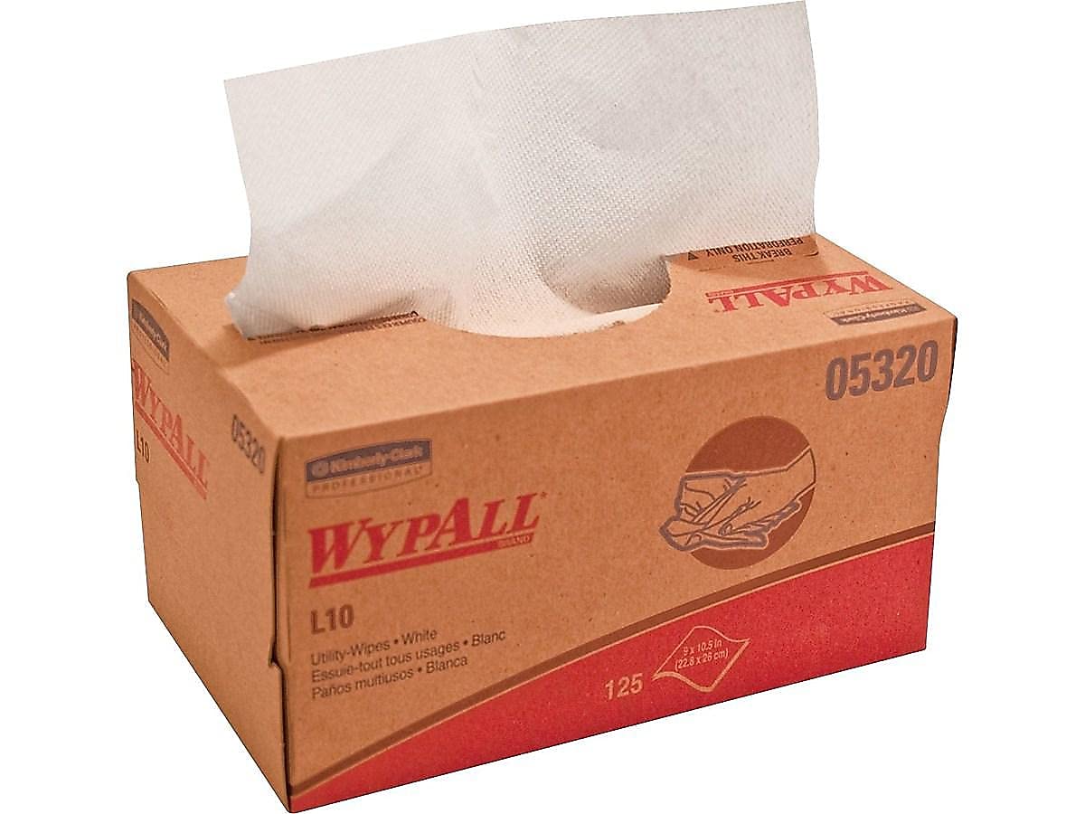 Kimberly Clark KCC05320 WYPALL L10 Utility Wipes - 125 Wipes per Box, 18 Boxes per Carton | Industrial Cleaning, Workshop, Garage & Commercial Use