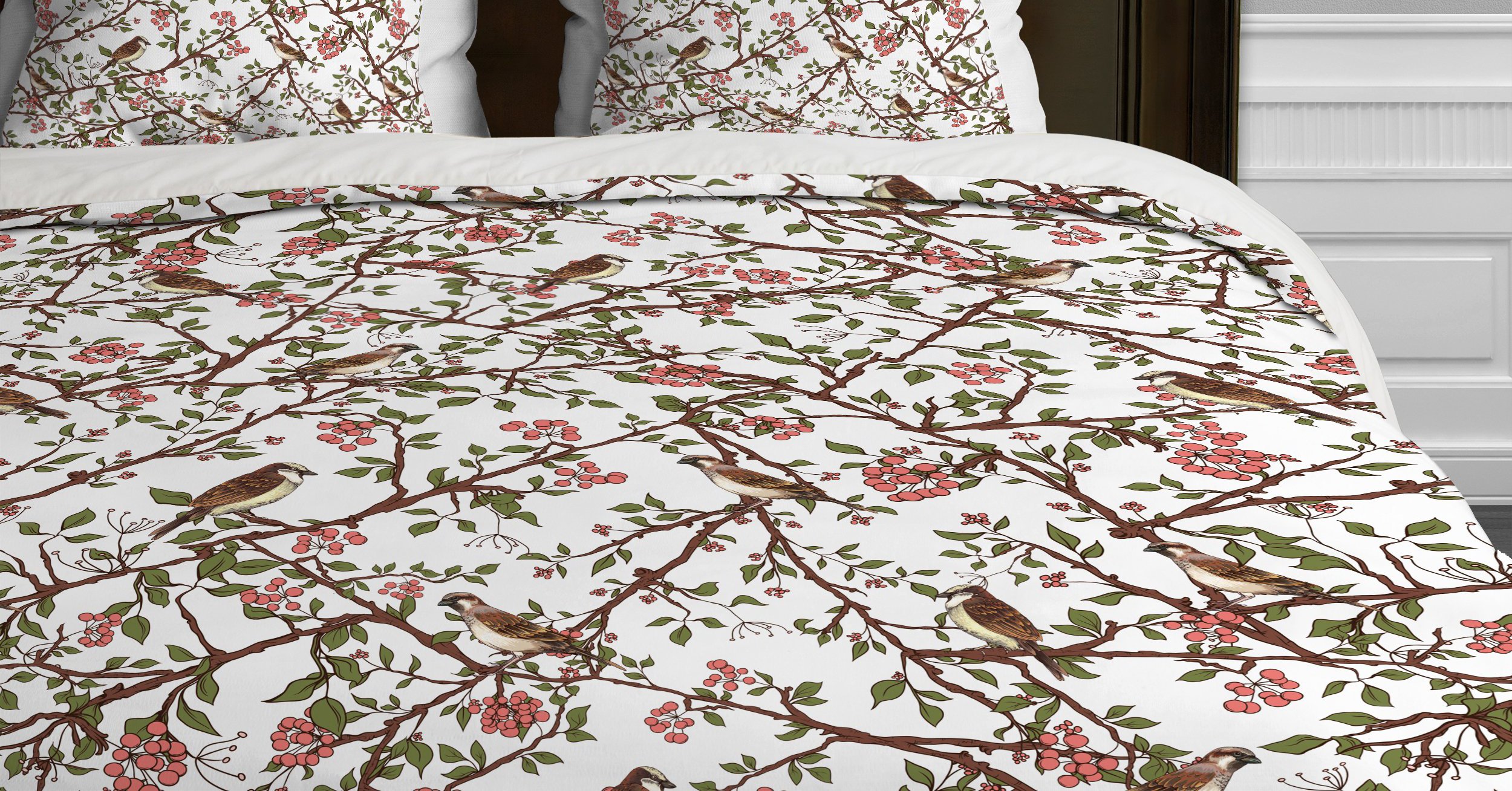 Deny Designs Belle13 Sparrow Tree on a Spring Day King Size Duvet Cover Set - Soft & Breathable Bedding for Cozy Spring & Summer Nights