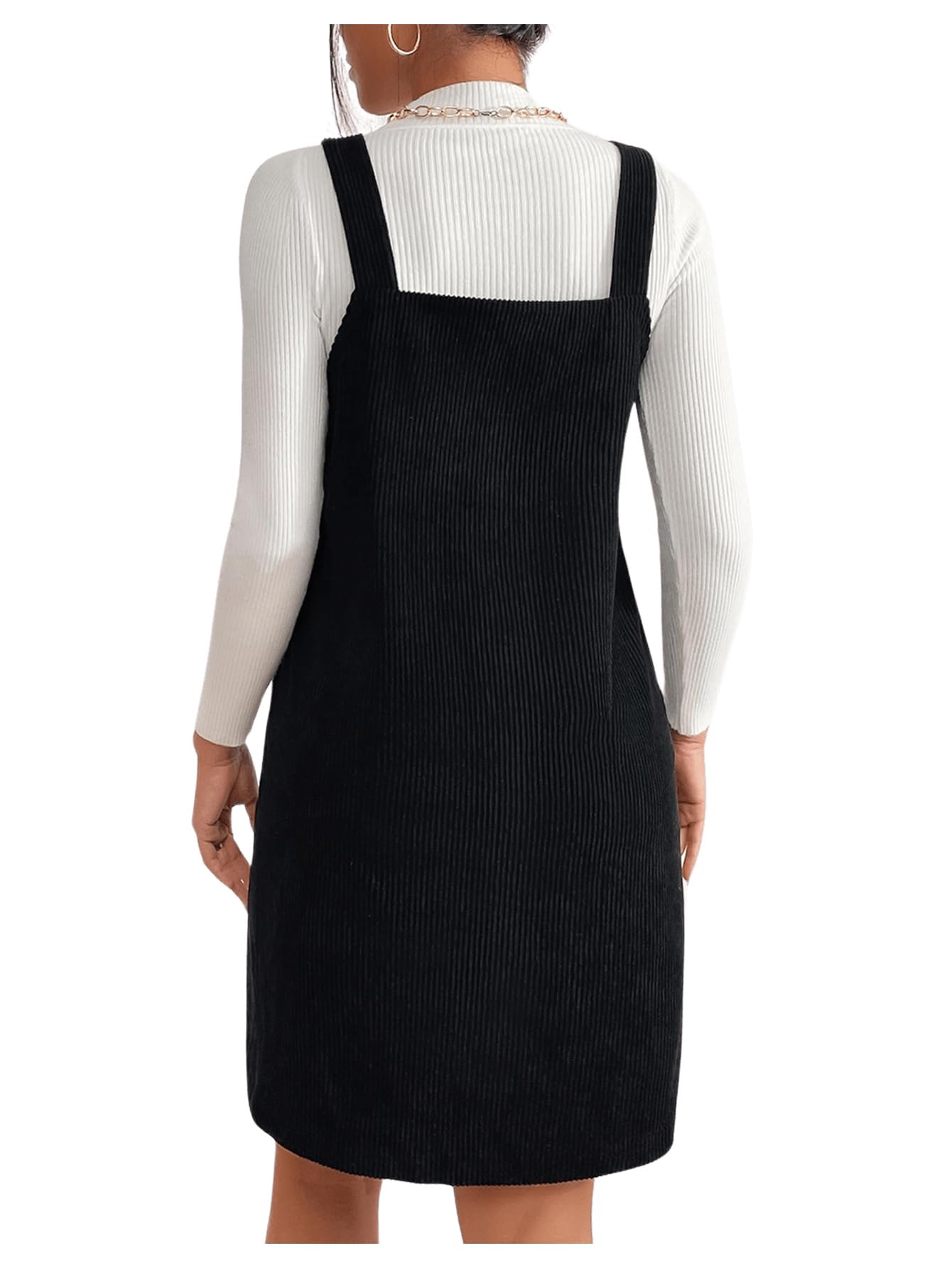 COZYEASE Women's Corduroy Pinafore Jumper Dress - V-Neck Sleeveless Mini Overalls for Casual Outings, Date Nights & Fall Fashion
