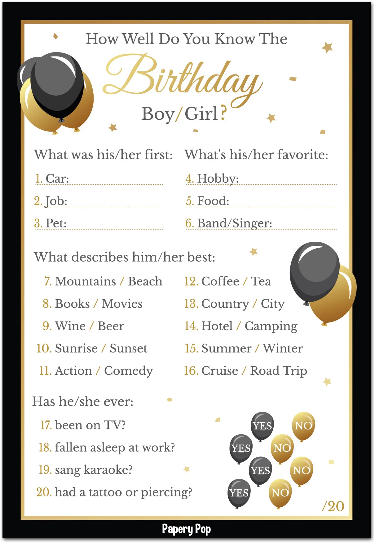 50-Pack Birthday Party Games - How Well Do You Know the Birthday Boy or Girl? Fun Icebreaker for Kids & Adults | Perfect for Birthday Celebrations, Family Gatherings & Social Events