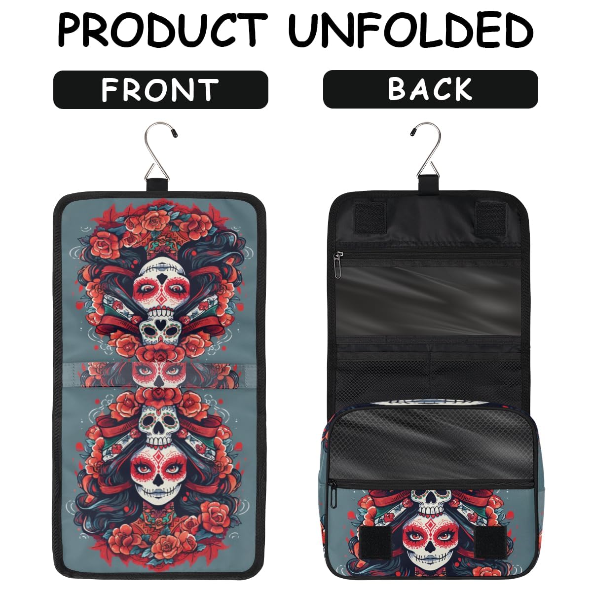 Floral Sugar Skull Travel Toiletry Bag - Waterproof Hanging Cosmetic Organizer for Women | Perfect for Bathroom & Travel