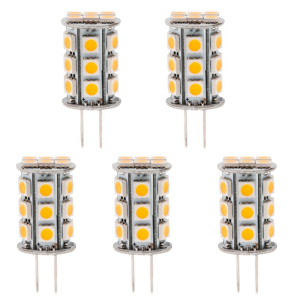 BTG6-24T-CW 12V LED Bulb 5-Pack - GY6.35 Base, 3.5W (30-35W Halogen Equivalent), Cool White 6000K, Non-Dimmable - Perfect for RV, Marine, Motorcycle & Landscape Lighting