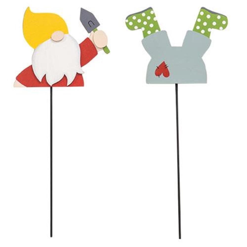 Funny Garden Gnome Plant Poke - 2 Pack Assorted Colors for Indoor/Outdoor Plants - Perfect for Home Decor, Gardening Gifts & Backyard Ornaments