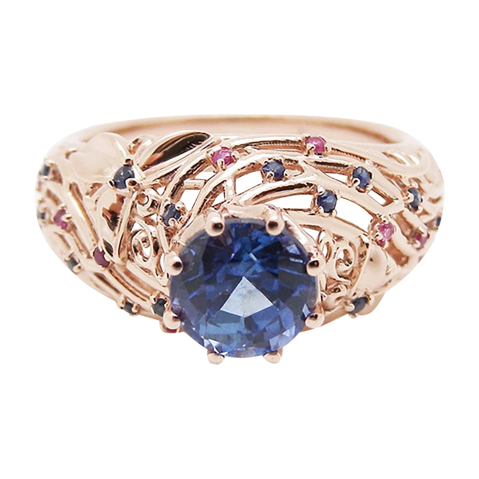 Elegant Gold Inlaid Zircon Branch Cutout Women's Ring with Diamond Accents - Simple Fashion Jewelry for Everyday Wear & Special Occasions (Gold, Size 8)