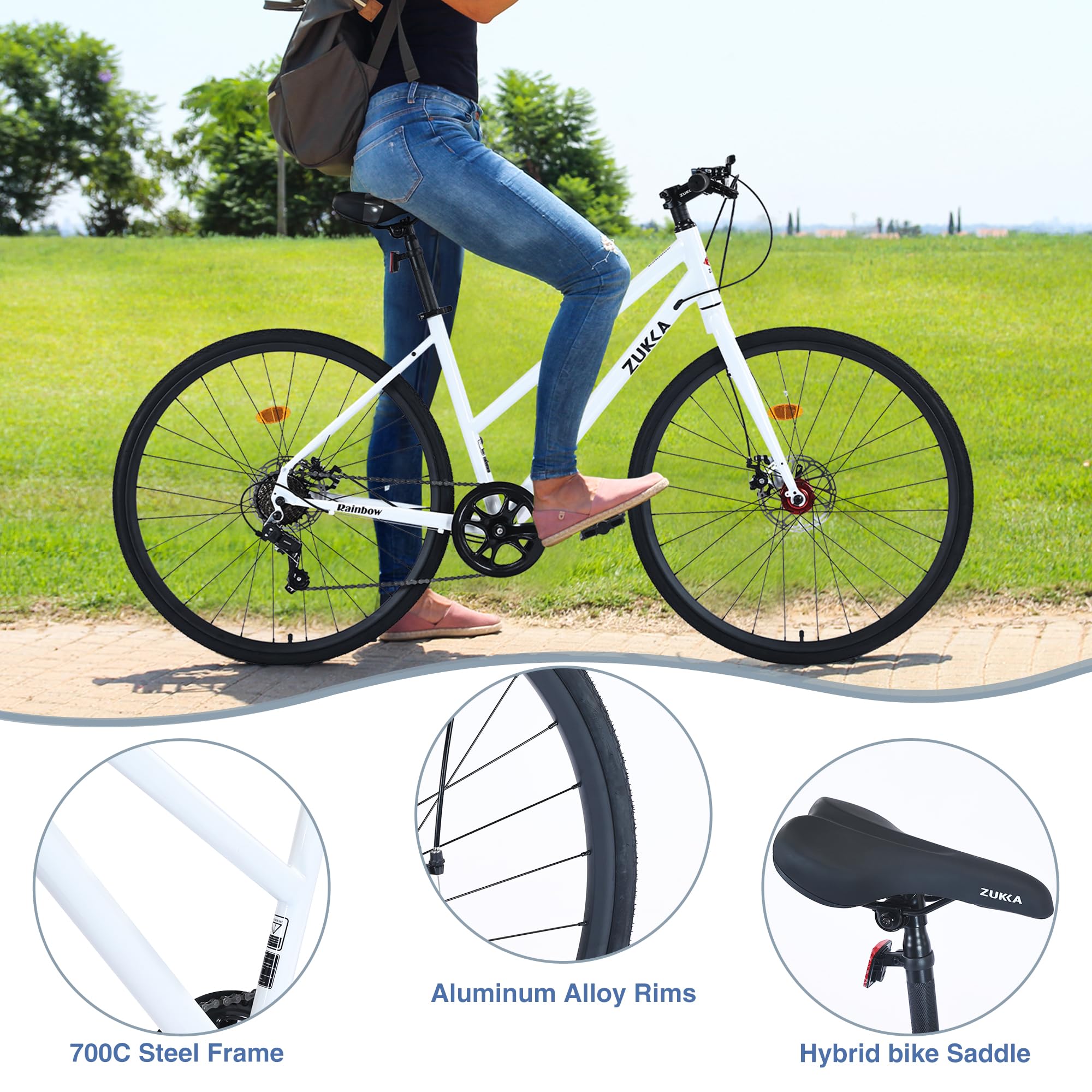 Men's & Women's 28 Inch Hybrid Road Bike - 7 Speed Drivetrain, 700C Commuter Bicycle with Dual Disc Brakes, Lightweight Carbon Steel Frame City Bike in Multiple Colors - Perfect for Urban Commuting, Fitness Riding & Leisure Cycling