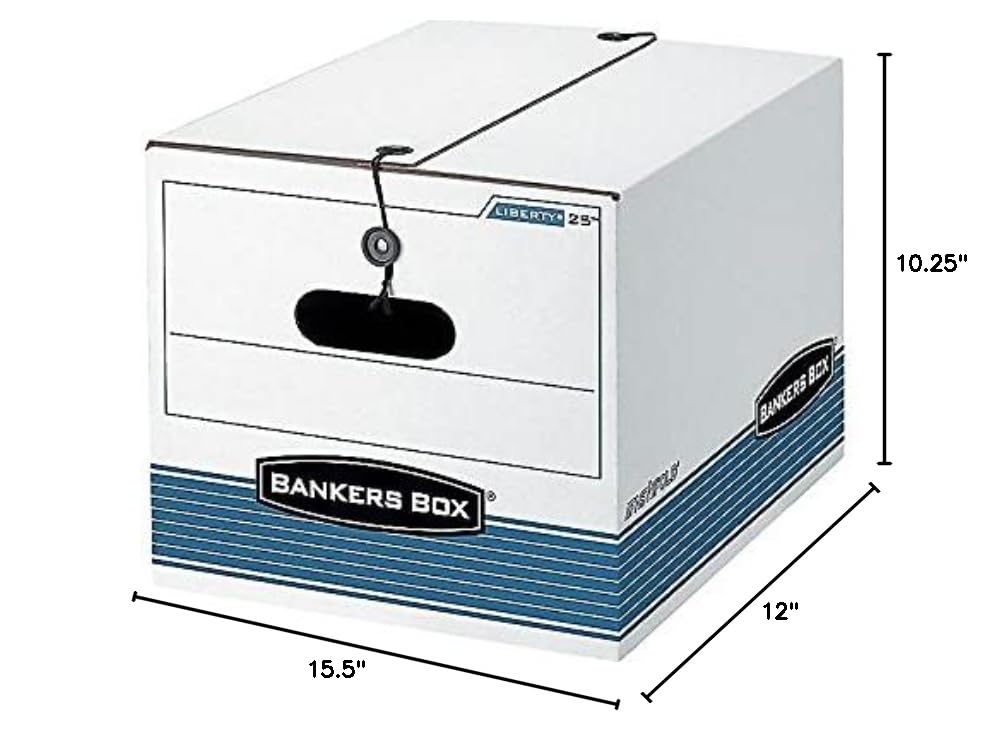 Bankers Box 0002501 STOR/FILE Storage Box - Legal/Letter Size, White/Blue Tie Closure, 4-Pack - Perfect for Office Document Organization & File Storage