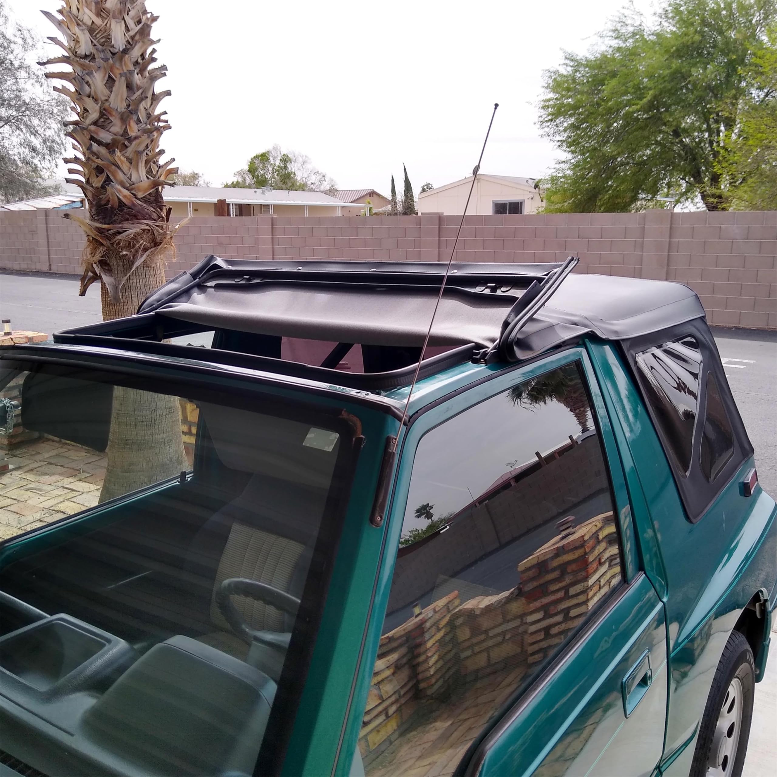 ECOTRIC Black Waterproof Soft Top Upper Skin & Trail Top Cover - Compatible with 1995-1998 Suzuki Sidekick & Geo Tracker - Durable Tinted Windows Replacement for Off-Road Adventures & Outdoor Protection