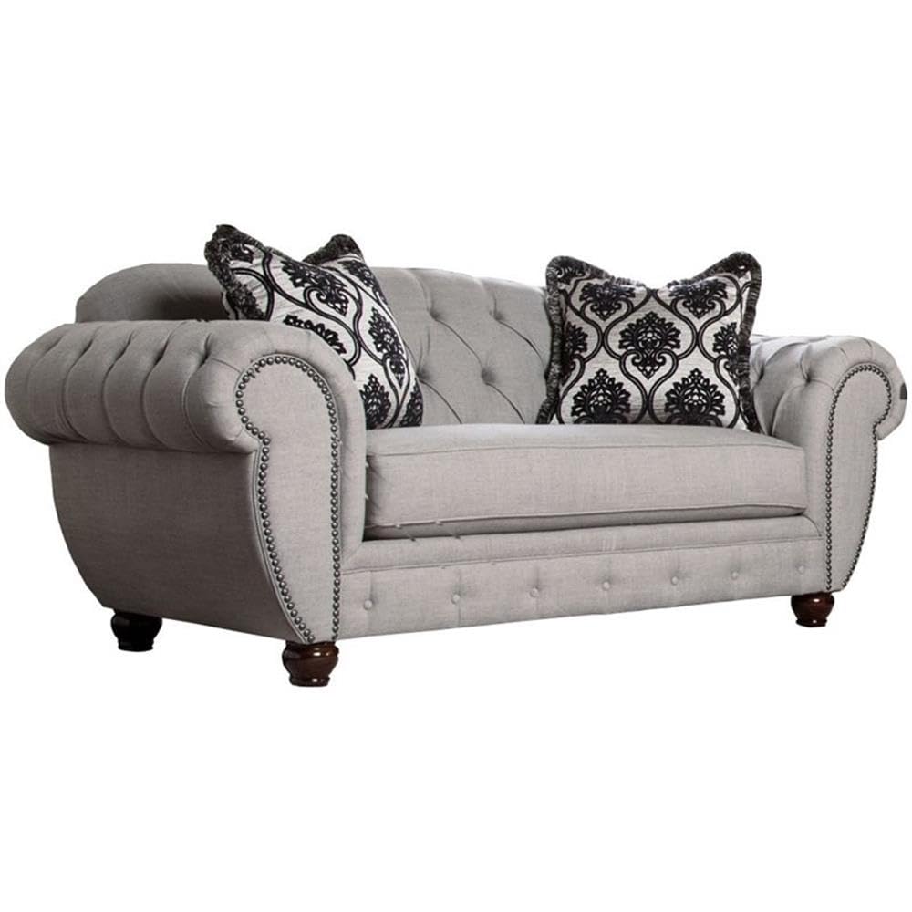 Furniture of America Isabella Transitional Fabric Tufted Loveseat in Gray - Stylish Small Sofa for Living Room, Apartment & Cozy Home Decor