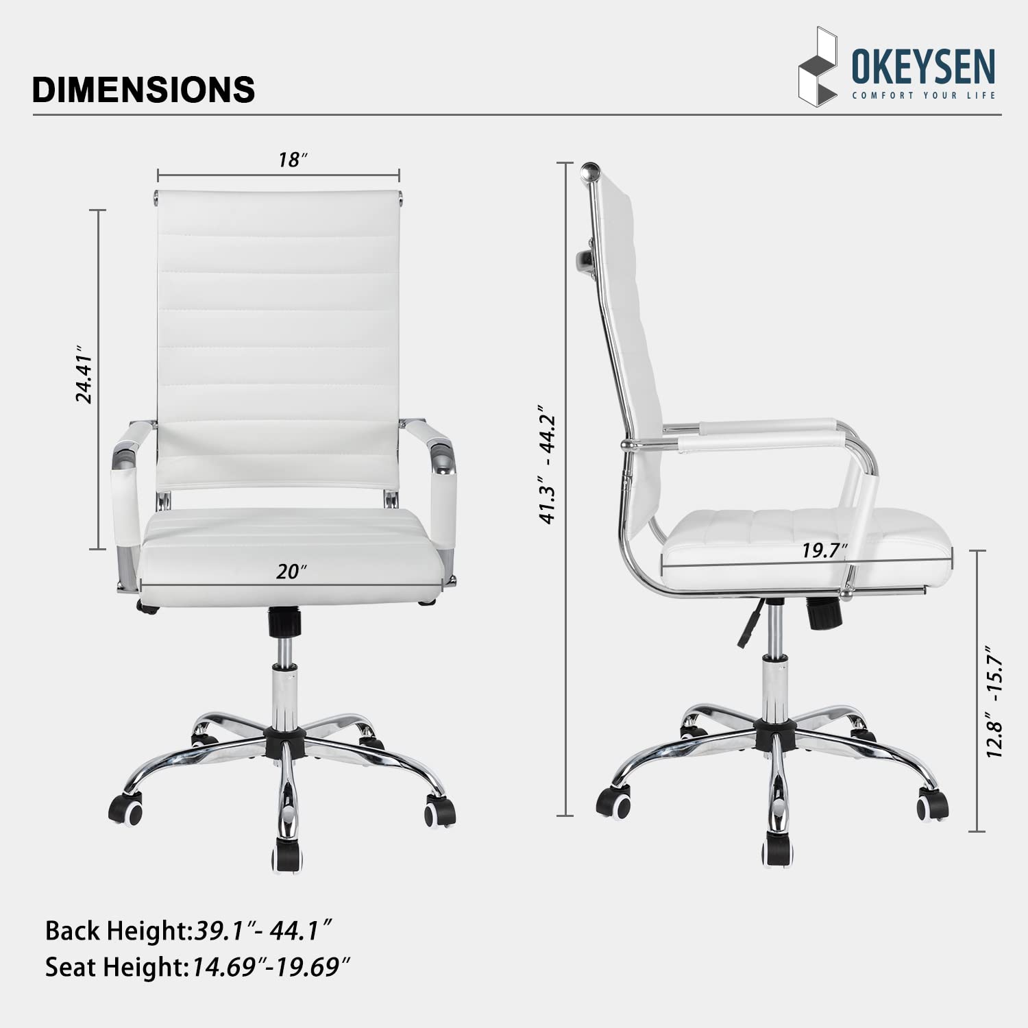 Okeysen Ergonomic Office Desk Chair - Modern PU Leather High Back Executive Swivel Rolling Chair with Ribbed Design for Home Office & Conference Room | Comfortable Workstation Seating for Long Hours