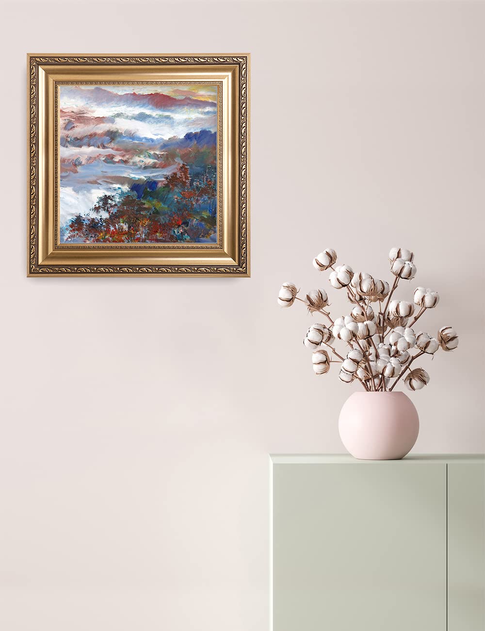 DECORARTS - David Ma Mountain Overlook Abstract Landscape Wall Art Print in Classic Golden Frame, 22x22 Inches, Ready to Hang - Perfect for Living Room, Bedroom & Office Decor