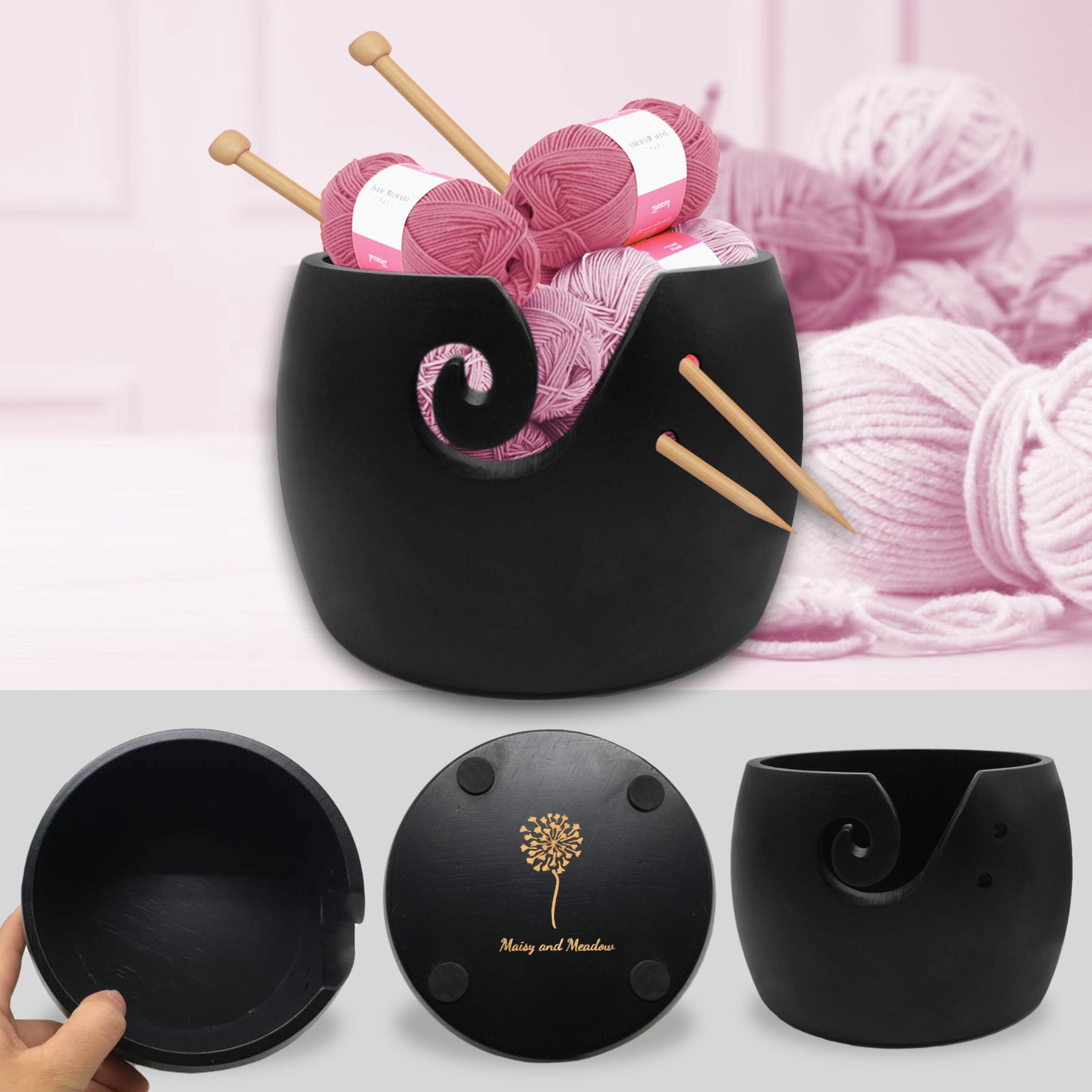 Premium Bamboo Yarn Bowl for Knitting & Crocheting - Large 6