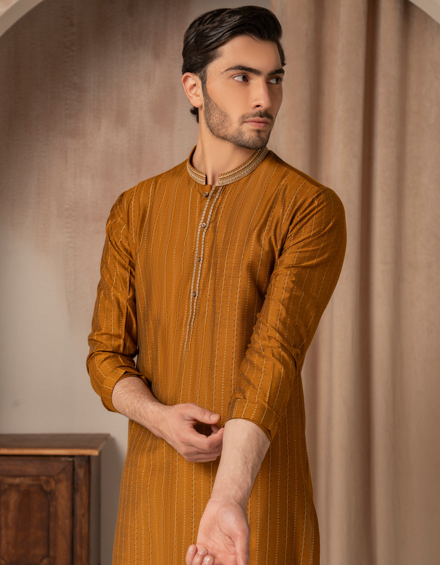 Blended Orange Special Kurta by J. Junaid Jamshed | Stylish Pakistani Traditional Wear for Men | Perfect for Eid, Weddings & Festive Occasions