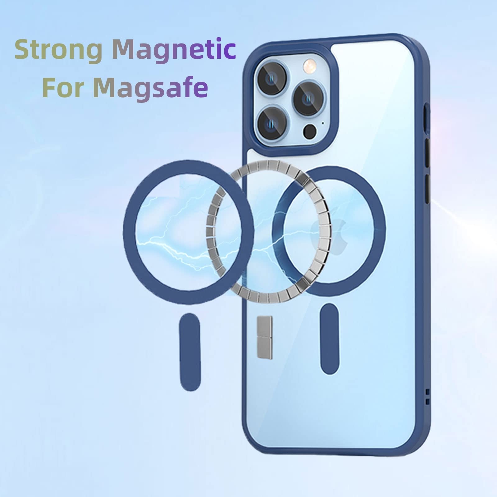 Magnetic Case for iPhone 13 Pro Max 6.7 Inch - Magsafe Compatible, Shockproof Hard PC Back with Soft Silicone Bumper, Anti-Scratch Clear Cover (Navy Blue) - Perfect for Daily Use, Wireless Charging & Drop Protection