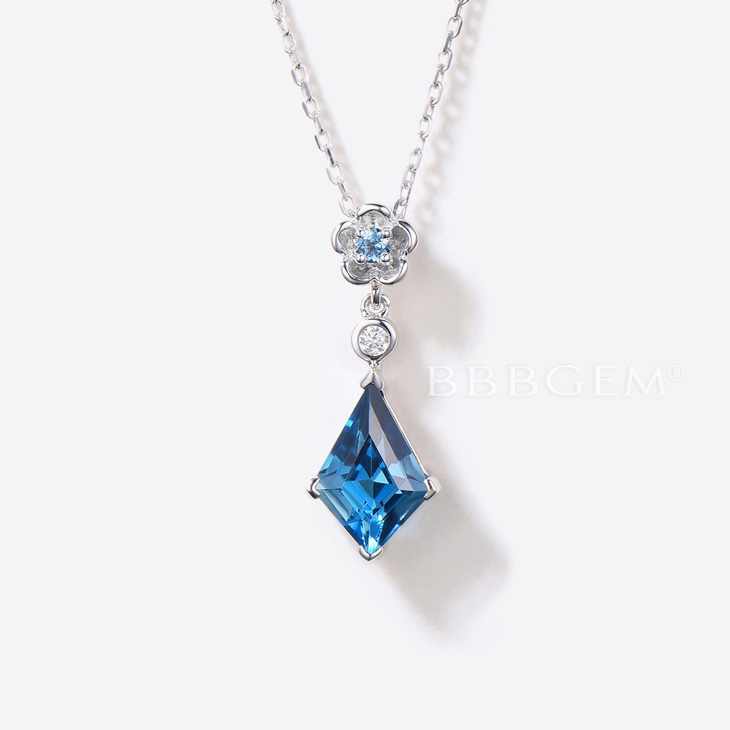 London Blue Topaz Silver Floral Pendant Necklace for Women - Elegant Wedding Jewelry Gift for Bride, Anniversary & Special Occasions