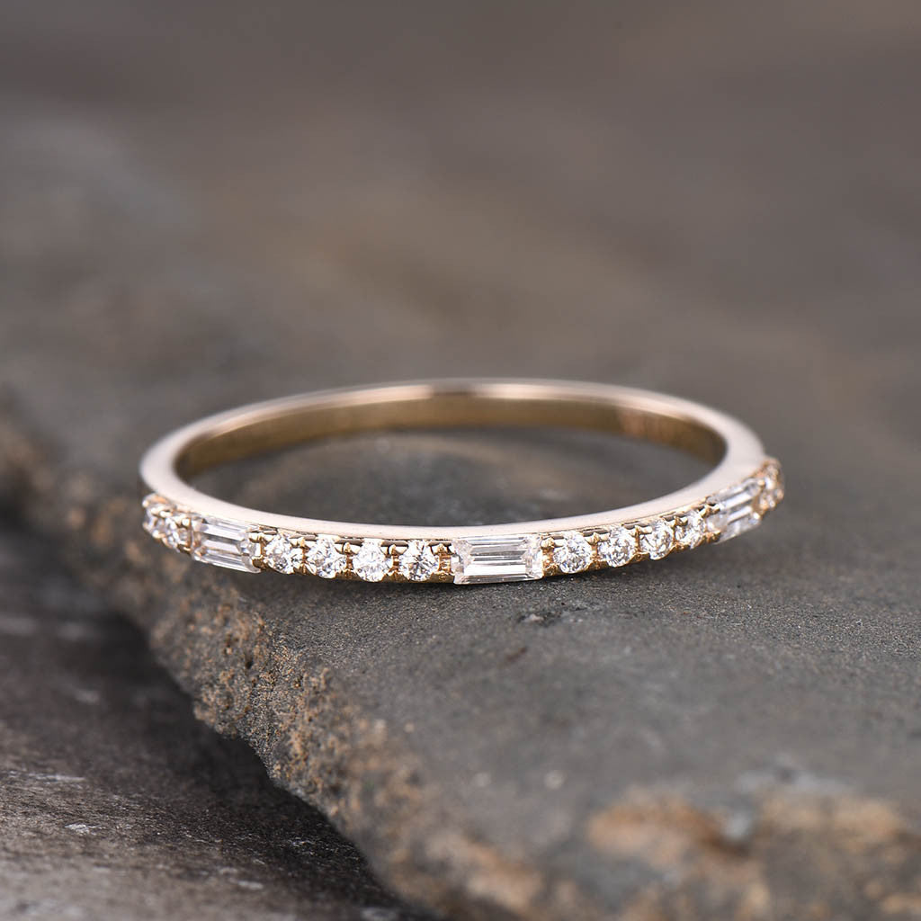 Moissanite Wedding Band for Women - 14K Yellow Gold Stacking Ring, Half Eternity Engagement Ring - Perfect for Bridal Jewelry, Anniversary Gifts & Everyday Wear